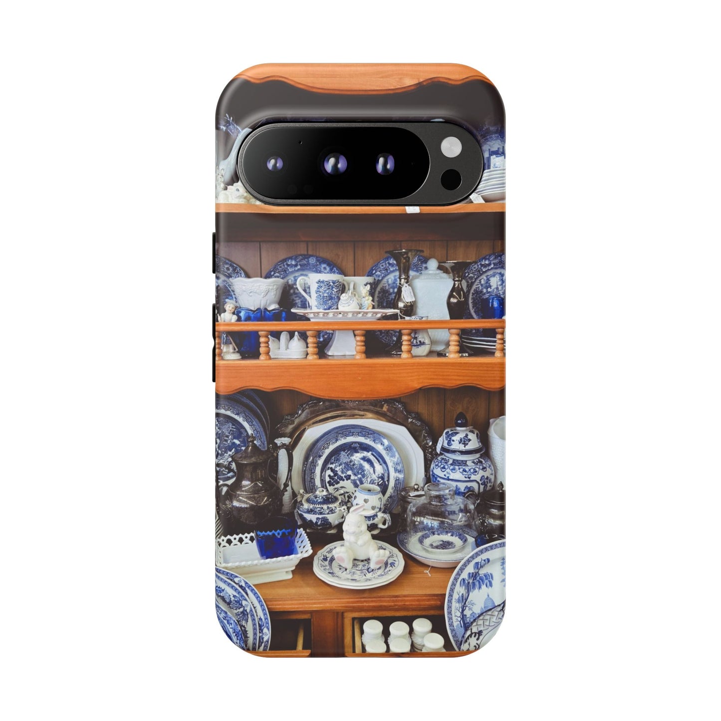 Blue & White China Tough Phone Case, Vintage Curio Shelf iPhone Samsung Google Pixel Cover