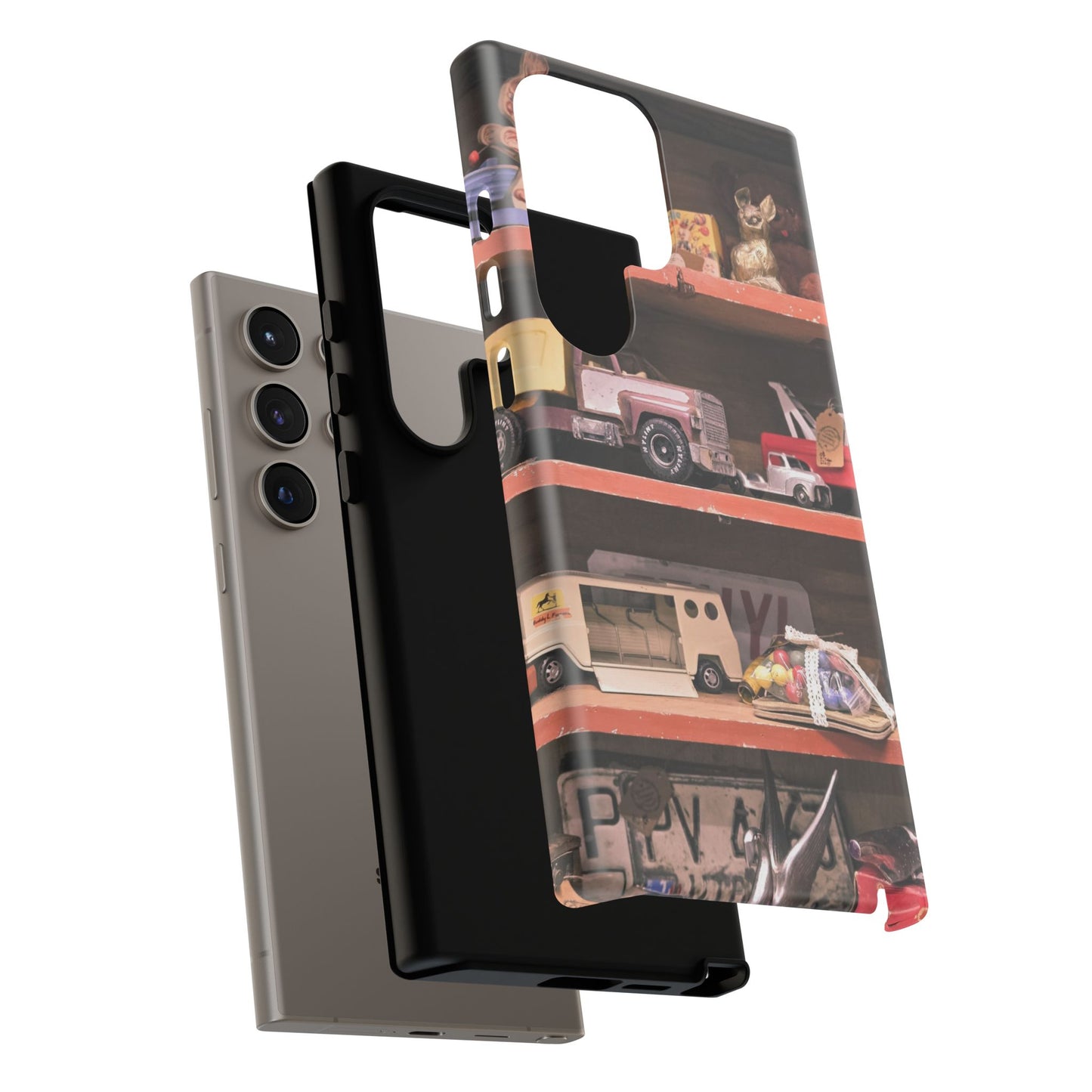 Vintage Toy Shelf Tough Phone Case, Nostalgic Collector Gift for iPhone, Samsung & Google Pixel