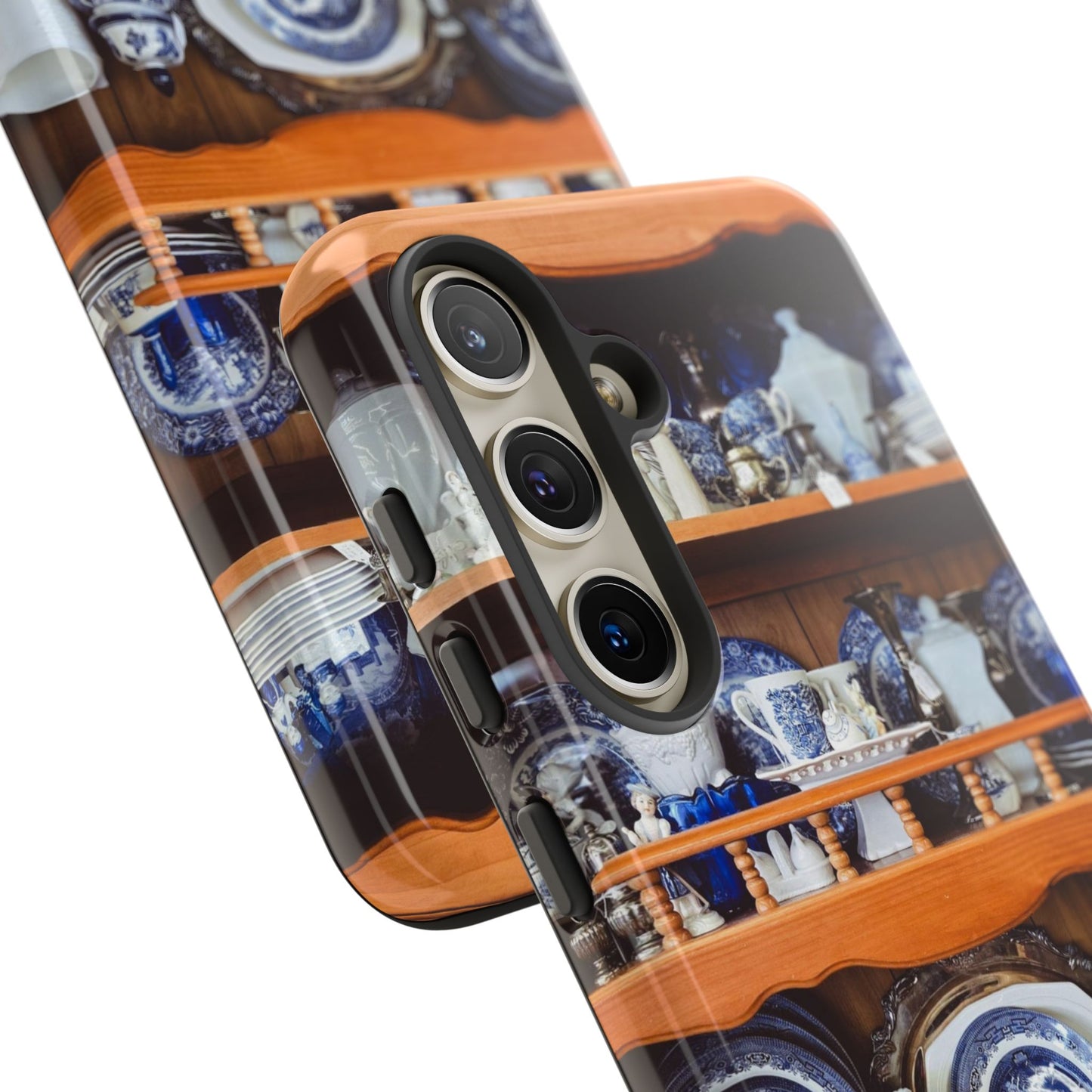 Blue & White China Tough Phone Case, Vintage Curio Shelf iPhone Samsung Google Pixel Cover