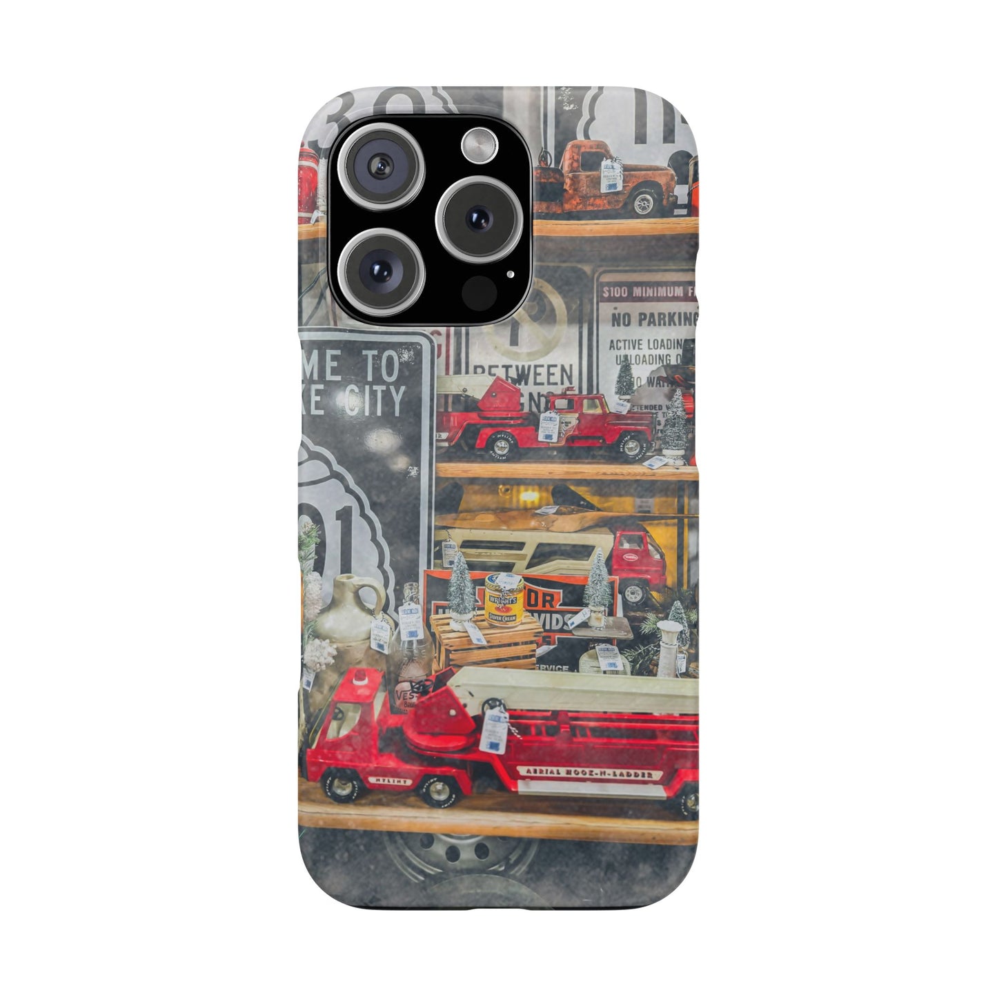 Vintage Toy Fire Truck Snap Case | Retro Truck Phone Case, Road Sign Collage