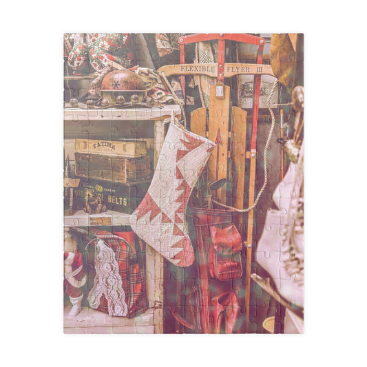 Vintage Christmas Stocking and Skis Puzzle | Holiday Jigsaw