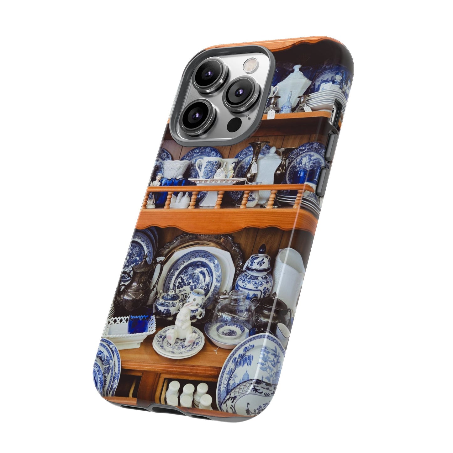 Blue & White China Tough Phone Case, Vintage Curio Shelf iPhone Samsung Google Pixel Cover
