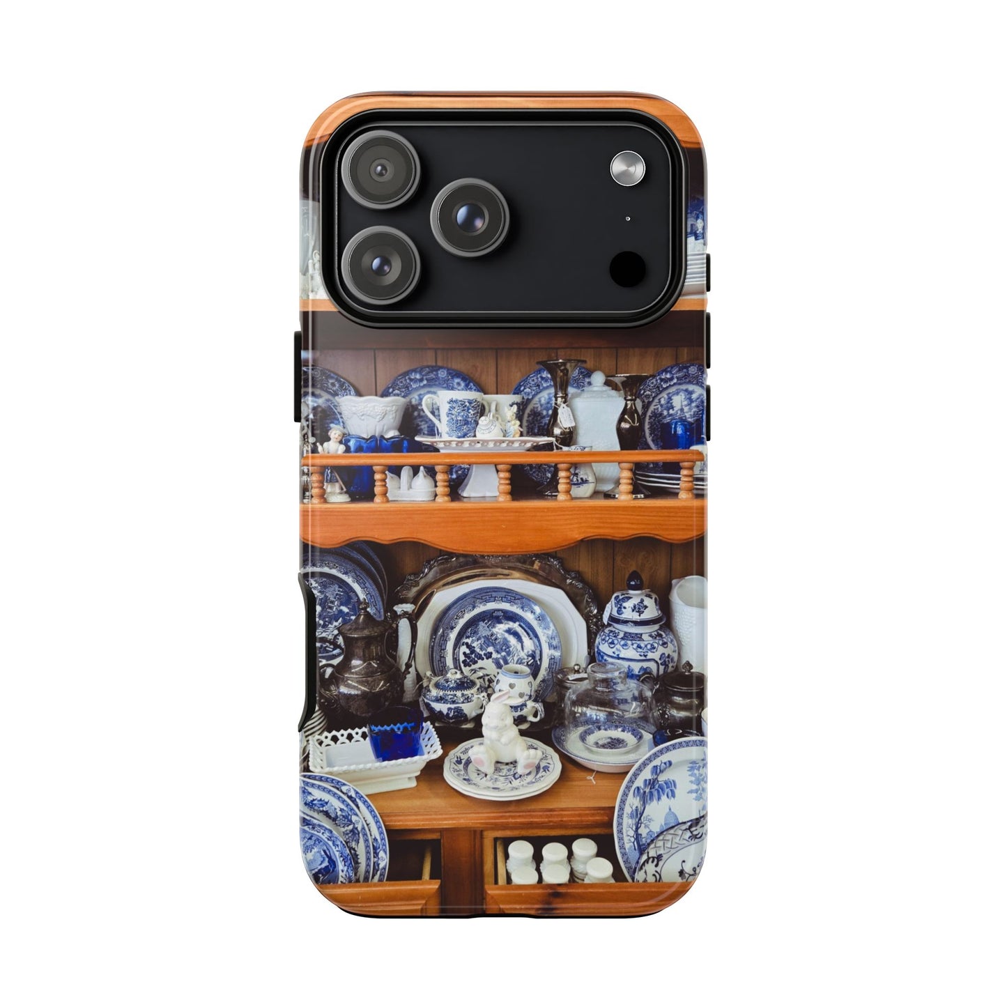 Blue & White China Tough Phone Case, Vintage Curio Shelf iPhone Samsung Google Pixel Cover