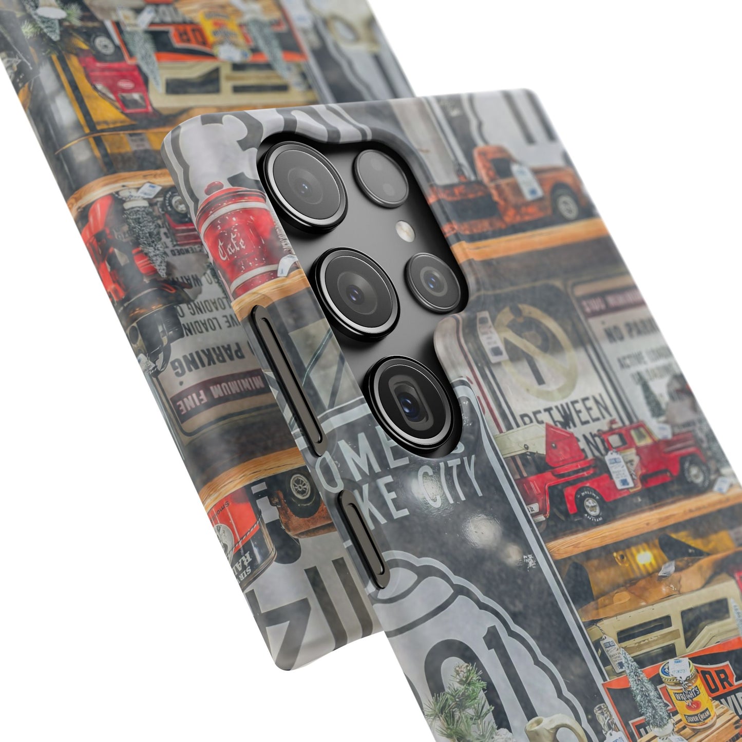 Vintage Toy Fire Truck Snap Case | Retro Truck Phone Case, Road Sign Collage