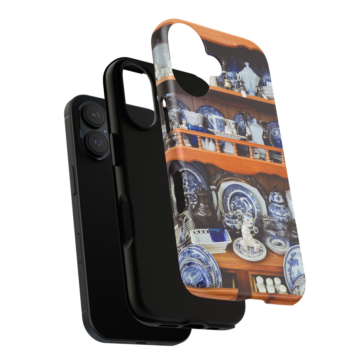 Blue & White China Tough Phone Case, Vintage Curio Shelf iPhone Samsung Google Pixel Cover