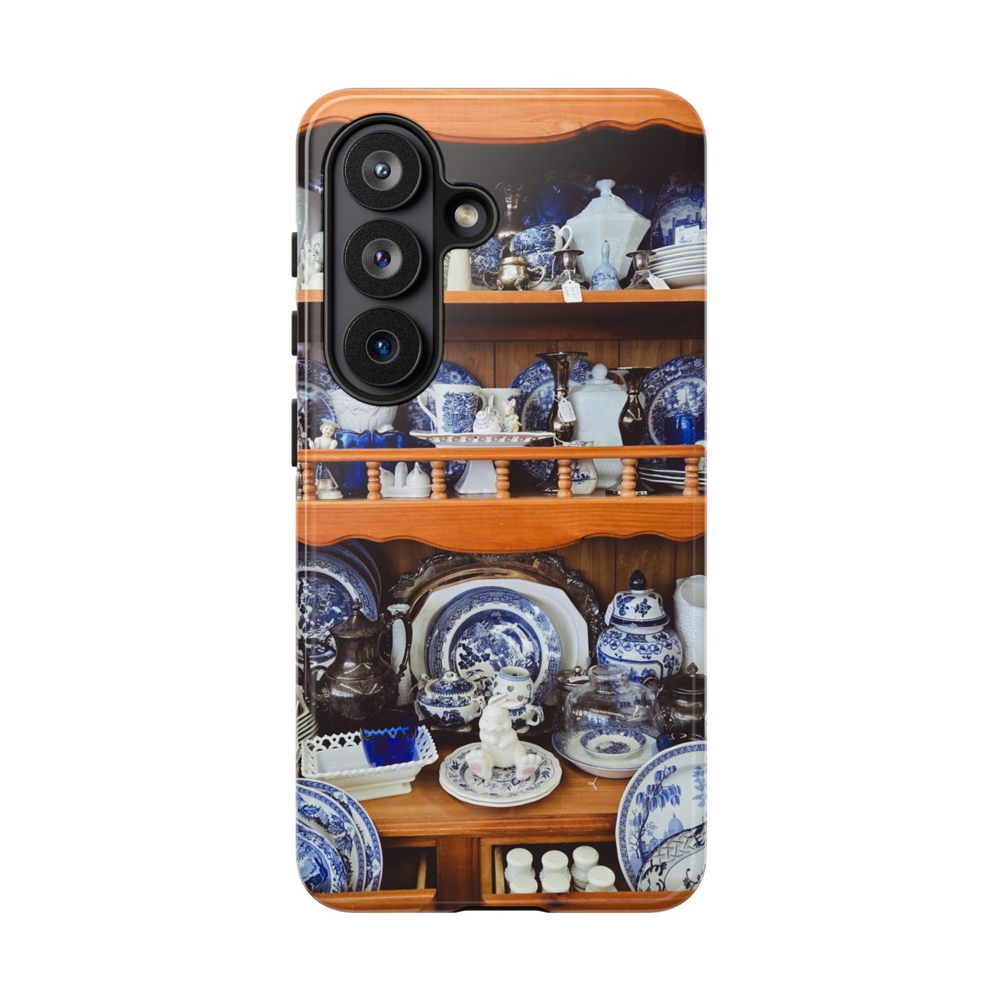Blue & White China Tough Phone Case, Vintage Curio Shelf iPhone Samsung Google Pixel Cover
