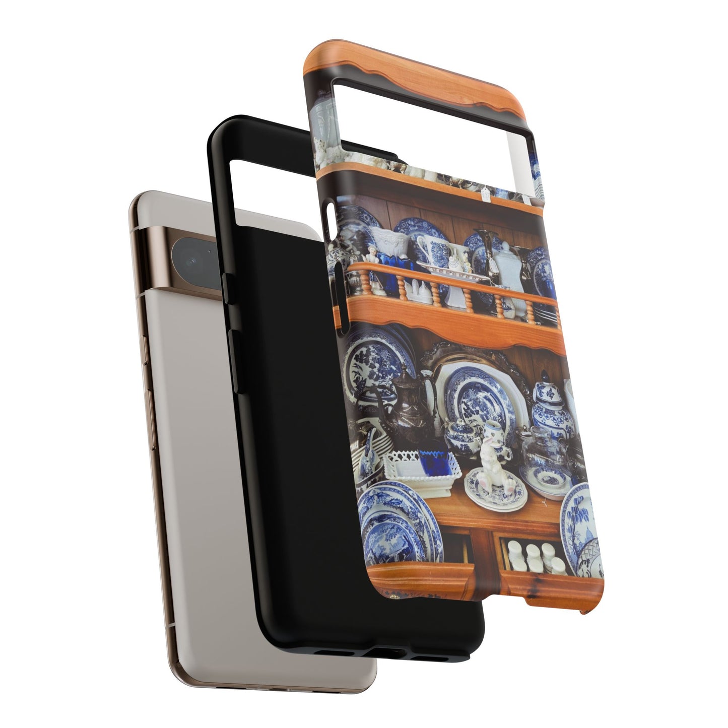 Blue & White China Tough Phone Case, Vintage Curio Shelf iPhone Samsung Google Pixel Cover