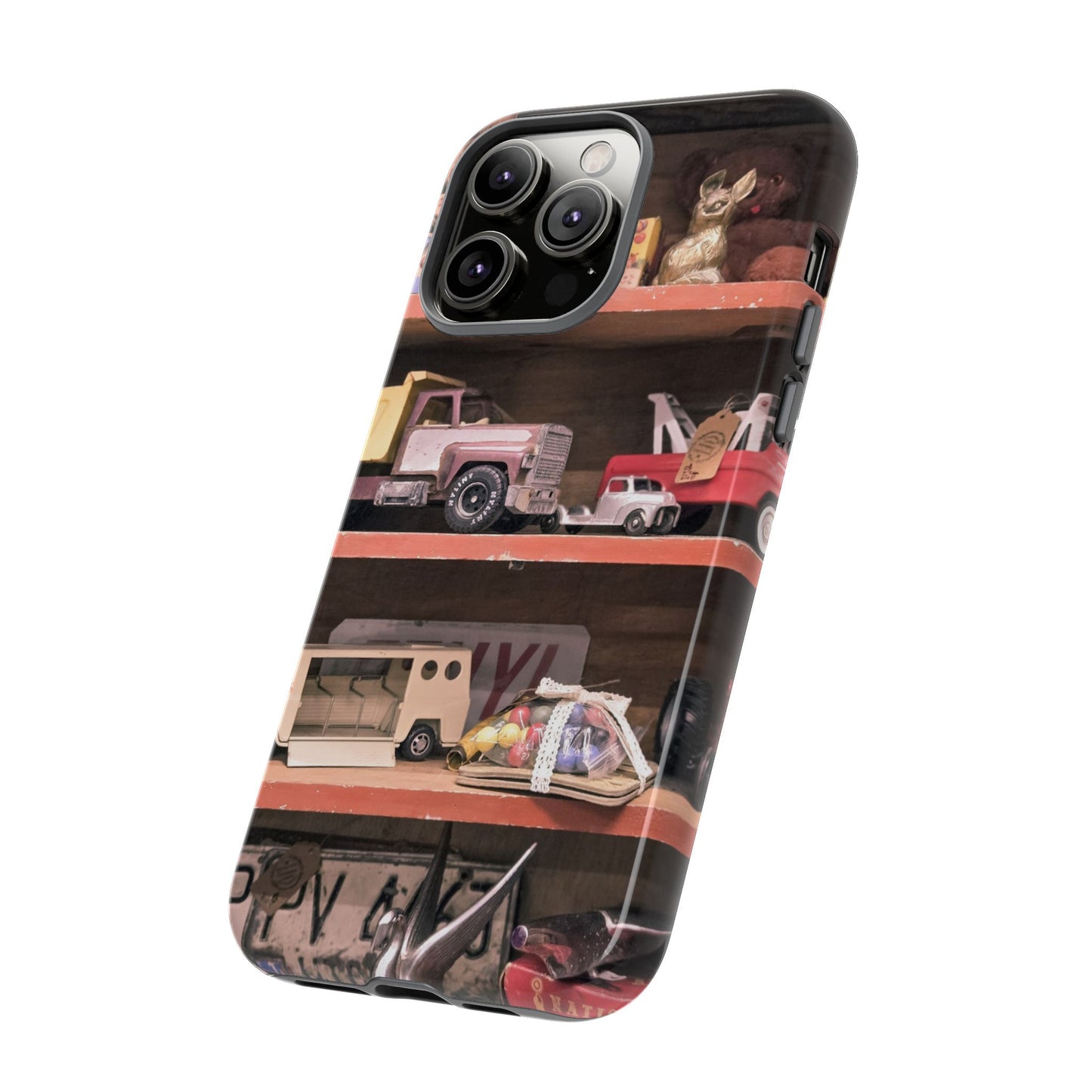 Vintage Toy Shelf Tough Phone Case, Nostalgic Collector Gift for iPhone, Samsung & Google Pixel