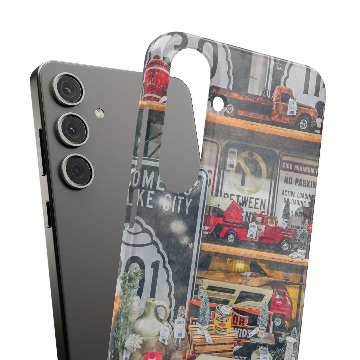 Vintage Toy Fire Truck Snap Case | Retro Truck Phone Case, Road Sign Collage