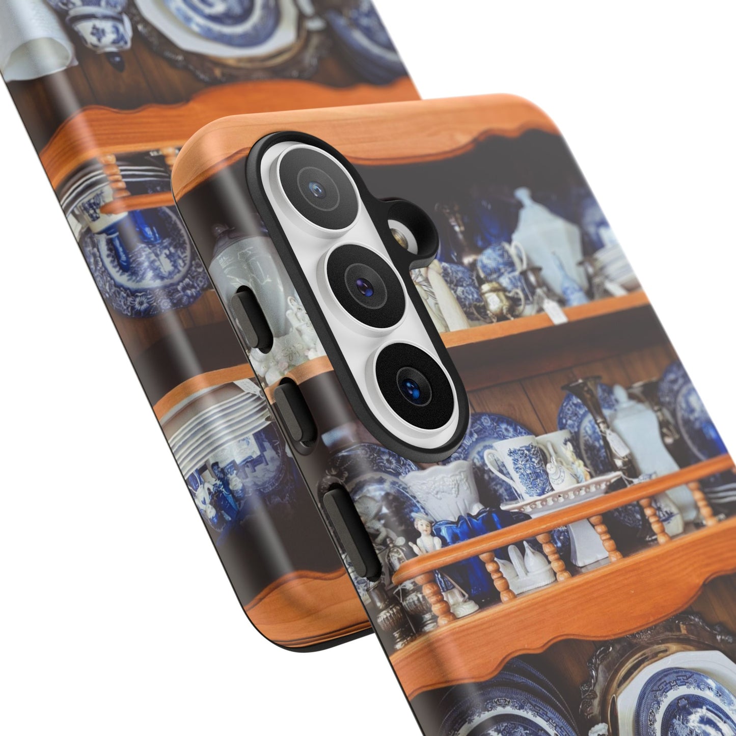 Blue & White China Tough Phone Case, Vintage Curio Shelf iPhone Samsung Google Pixel Cover