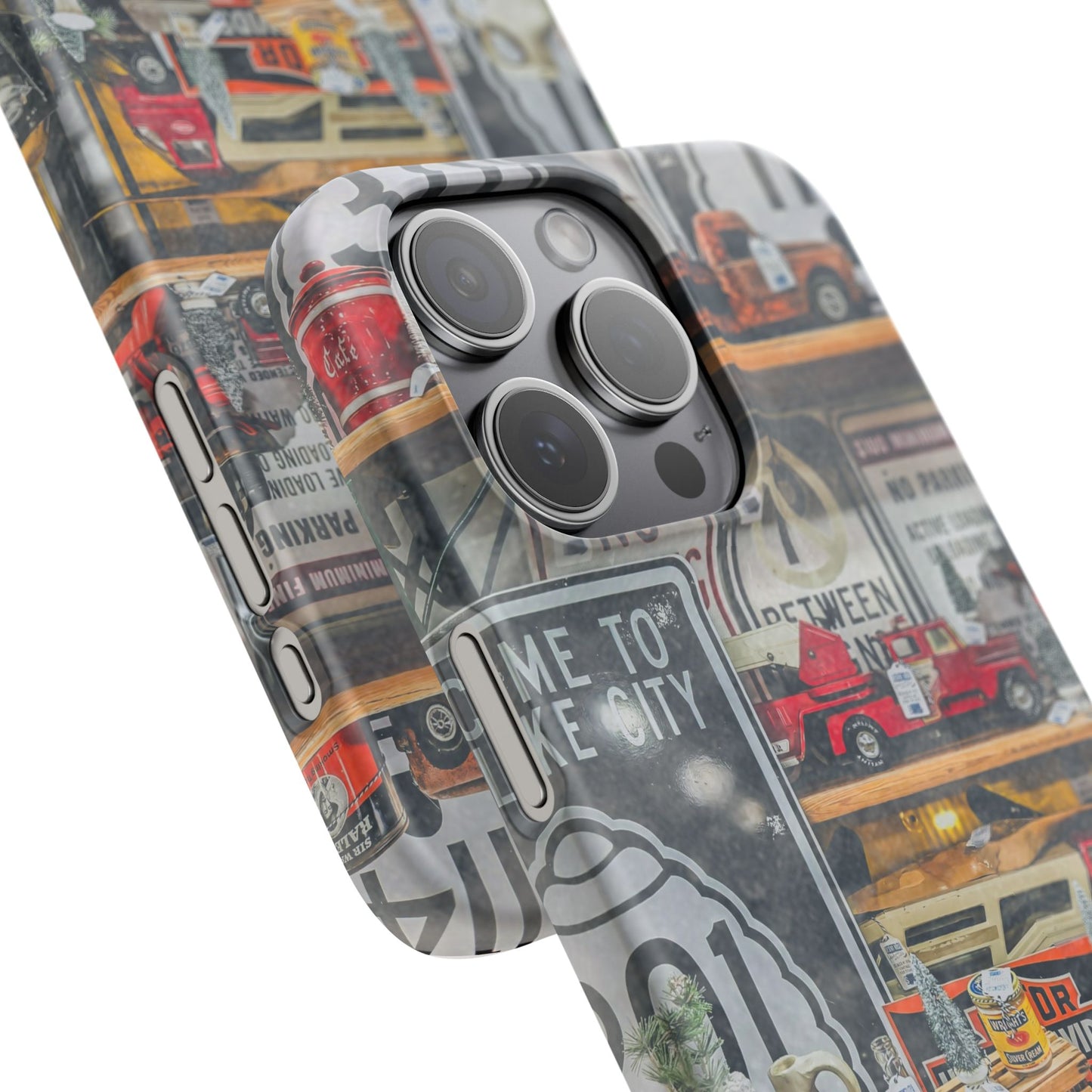 Vintage Toy Fire Truck Snap Case | Retro Truck Phone Case, Road Sign Collage