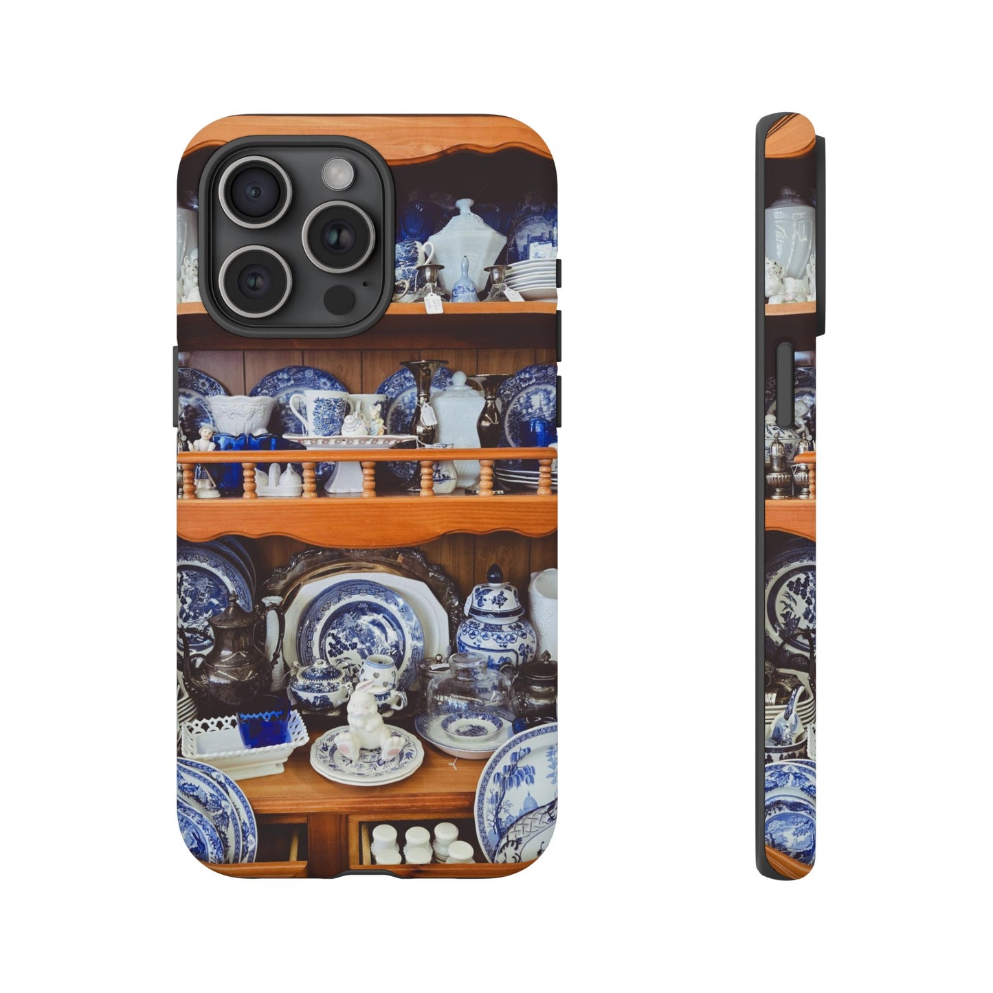 Blue & White China Tough Phone Case, Vintage Curio Shelf iPhone Samsung Google Pixel Cover