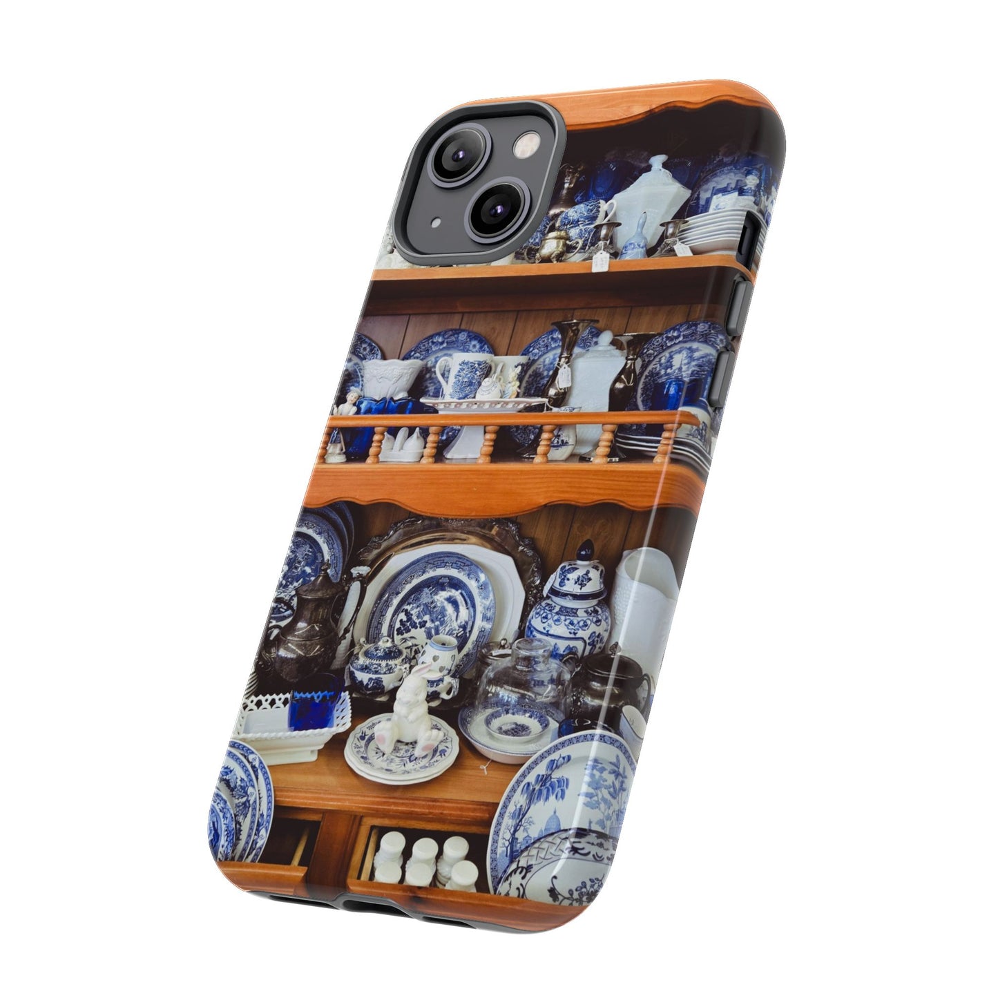 Blue & White China Tough Phone Case, Vintage Curio Shelf iPhone Samsung Google Pixel Cover