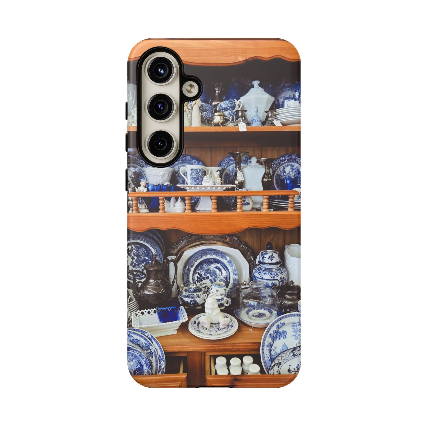 Blue & White China Tough Phone Case, Vintage Curio Shelf iPhone Samsung Google Pixel Cover