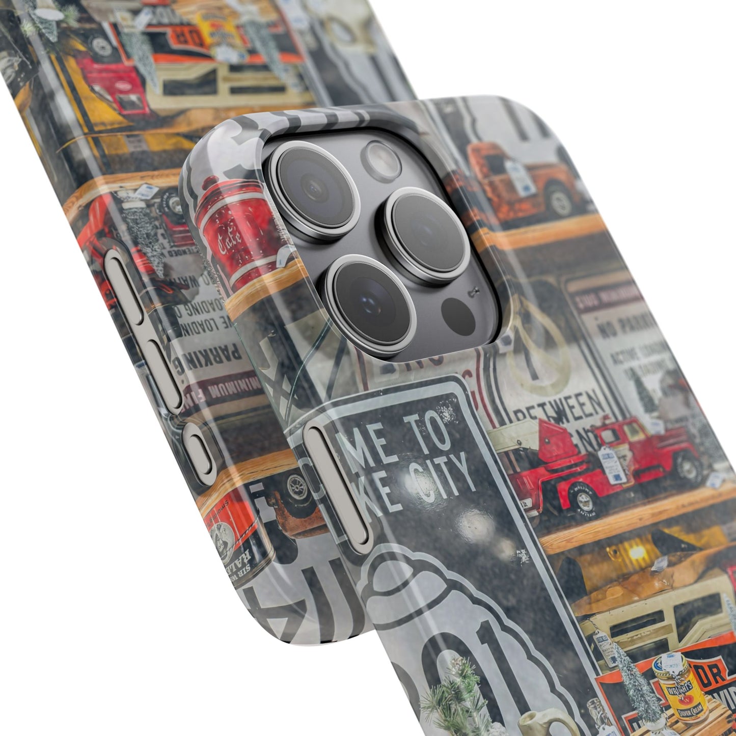 Vintage Toy Fire Truck Snap Case | Retro Truck Phone Case, Road Sign Collage