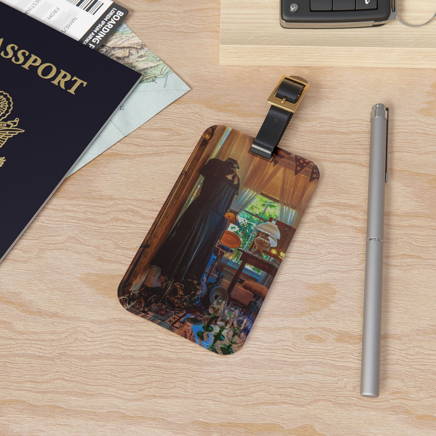 Vintage Cottage Luggage Tag--Acrylic Suitcase ID Tag with Leather Strap