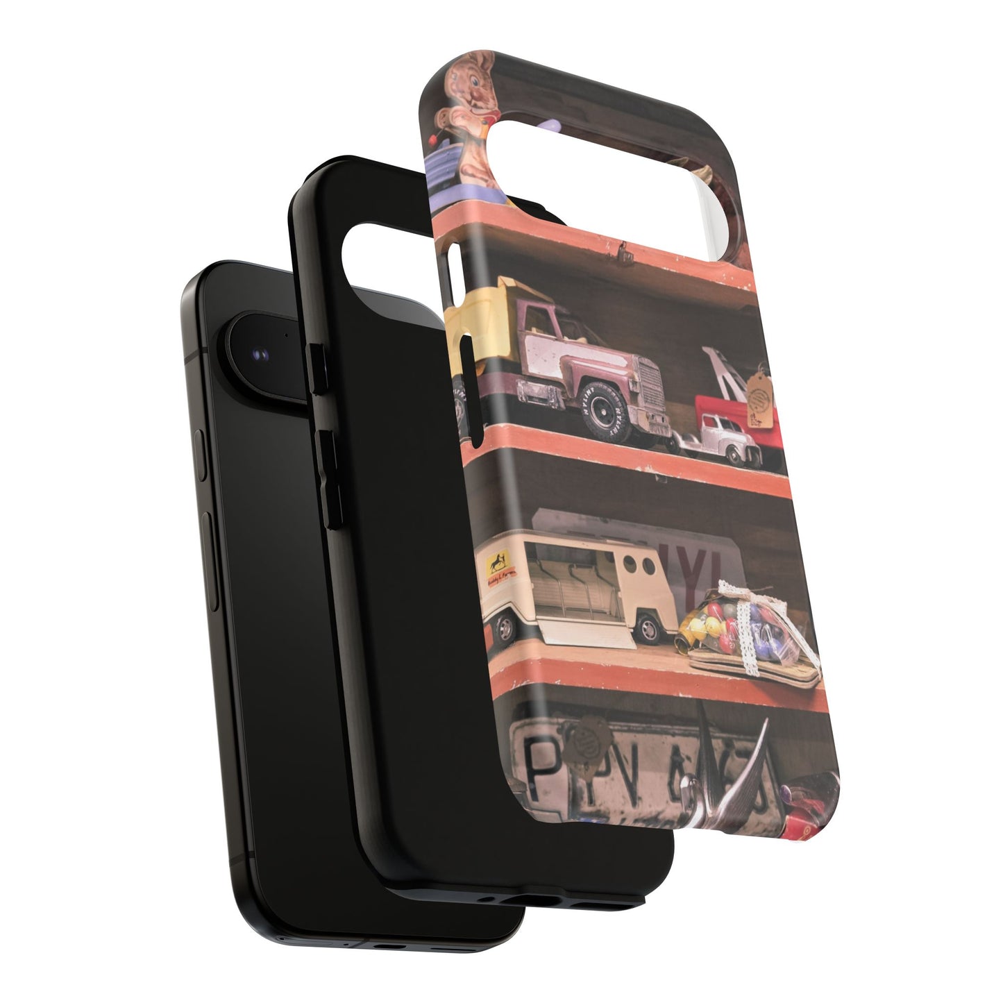 Vintage Toy Shelf Tough Phone Case, Nostalgic Collector Gift for iPhone, Samsung & Google Pixel