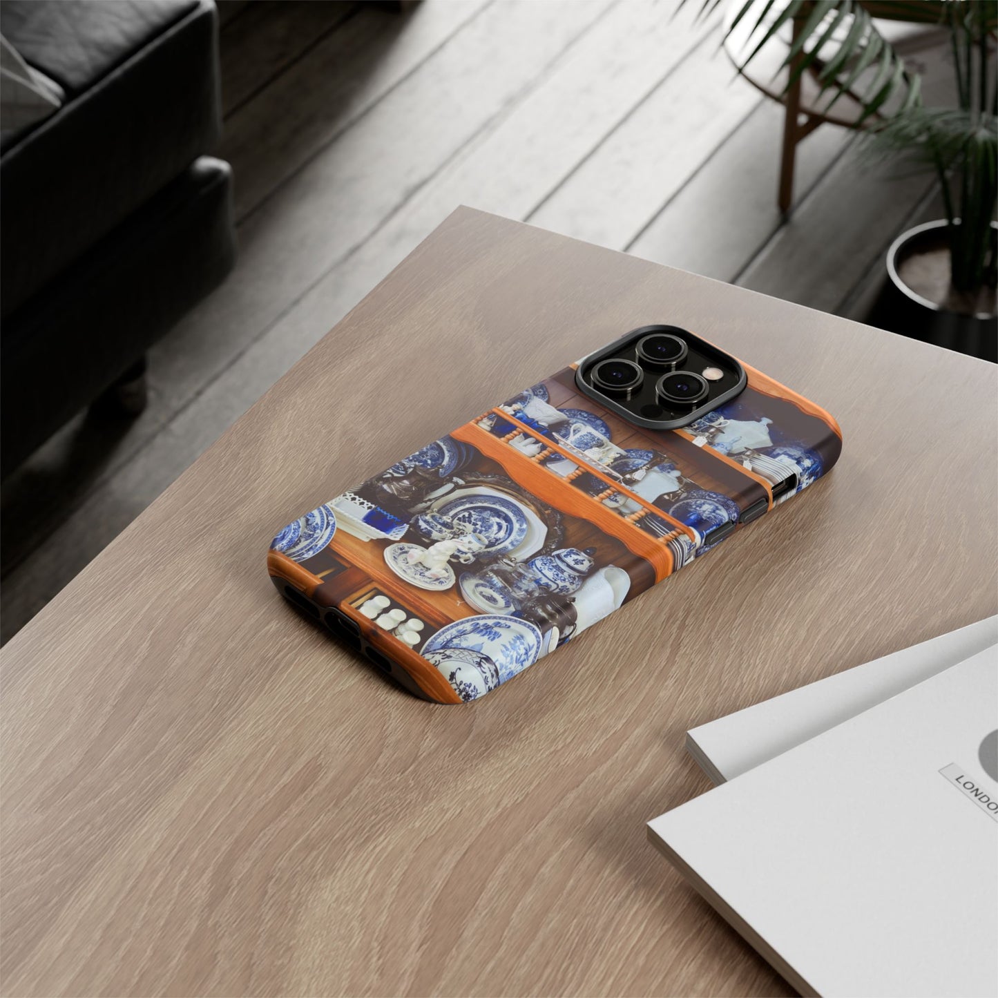 Blue & White China Tough Phone Case, Vintage Curio Shelf iPhone Samsung Google Pixel Cover