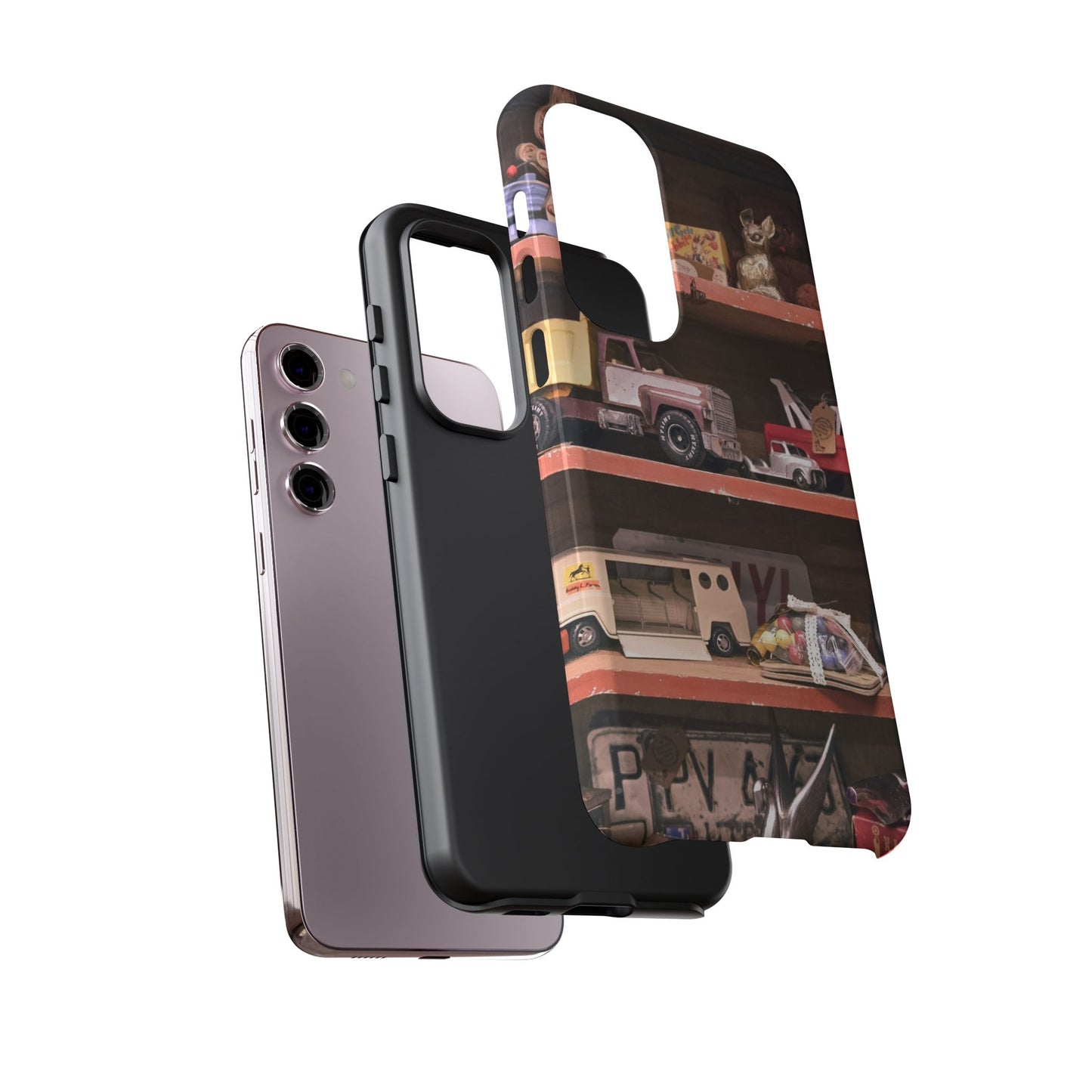 Vintage Toy Shelf Tough Phone Case, Nostalgic Collector Gift for iPhone, Samsung & Google Pixel