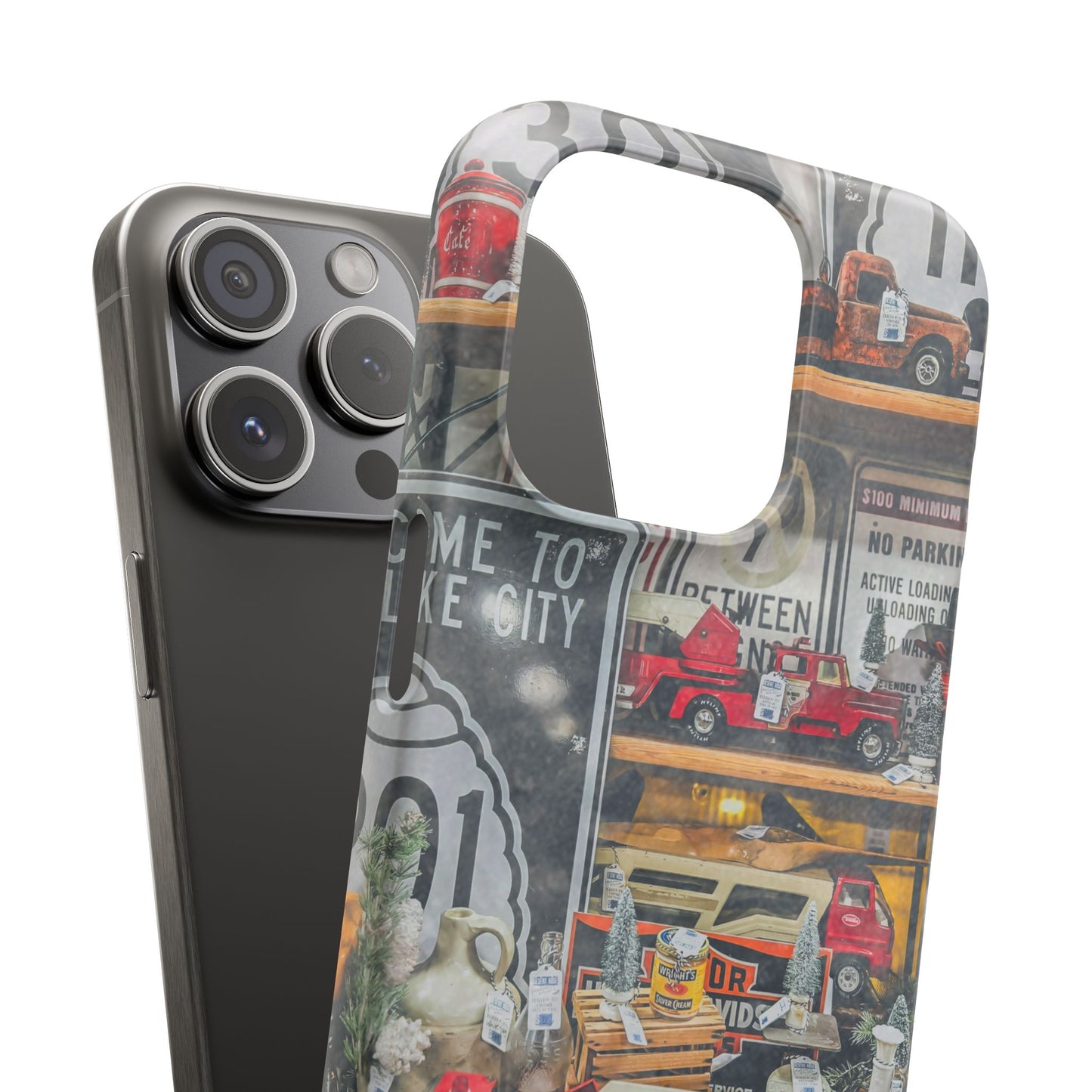 Vintage Toy Fire Truck Snap Case | Retro Truck Phone Case, Road Sign Collage