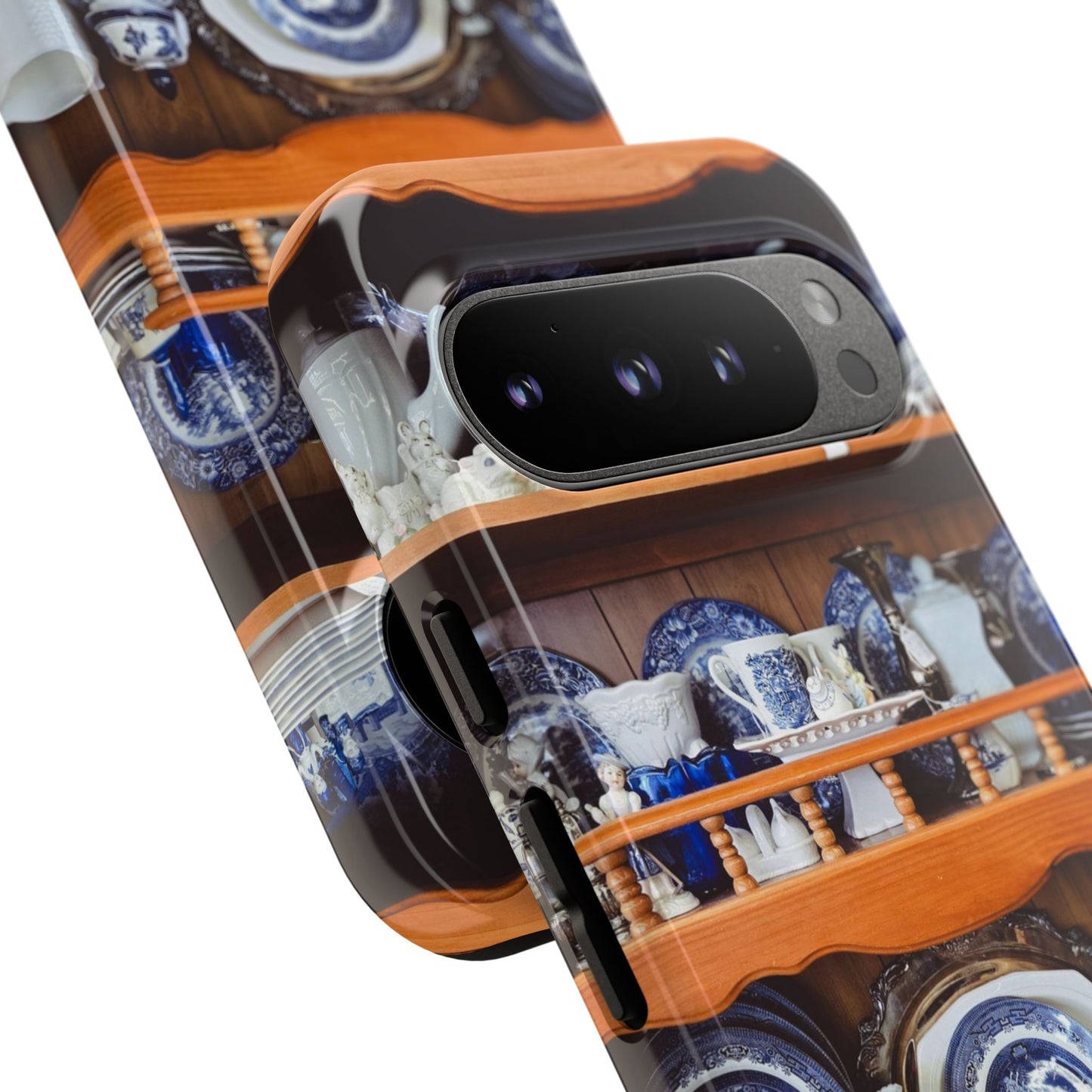 Blue & White China Tough Phone Case, Vintage Curio Shelf iPhone Samsung Google Pixel Cover