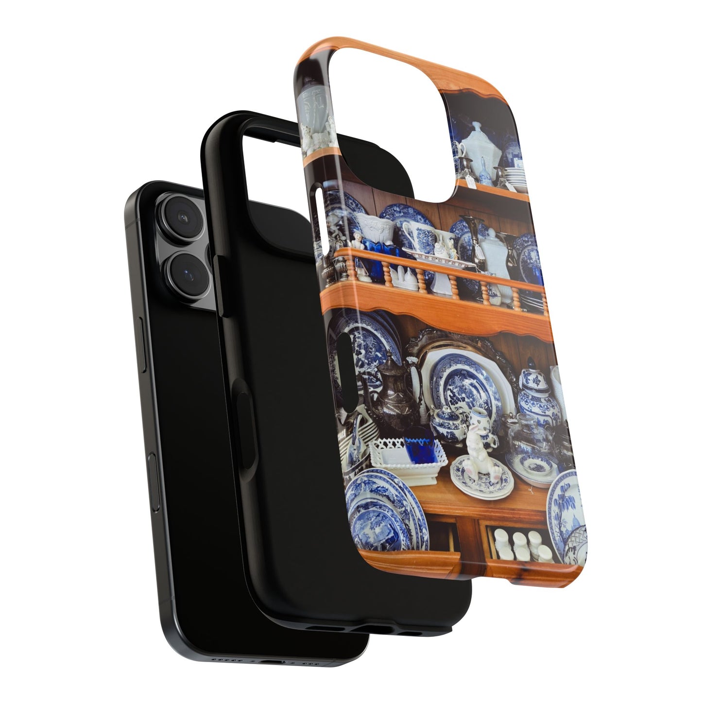 Blue & White China Tough Phone Case, Vintage Curio Shelf iPhone Samsung Google Pixel Cover