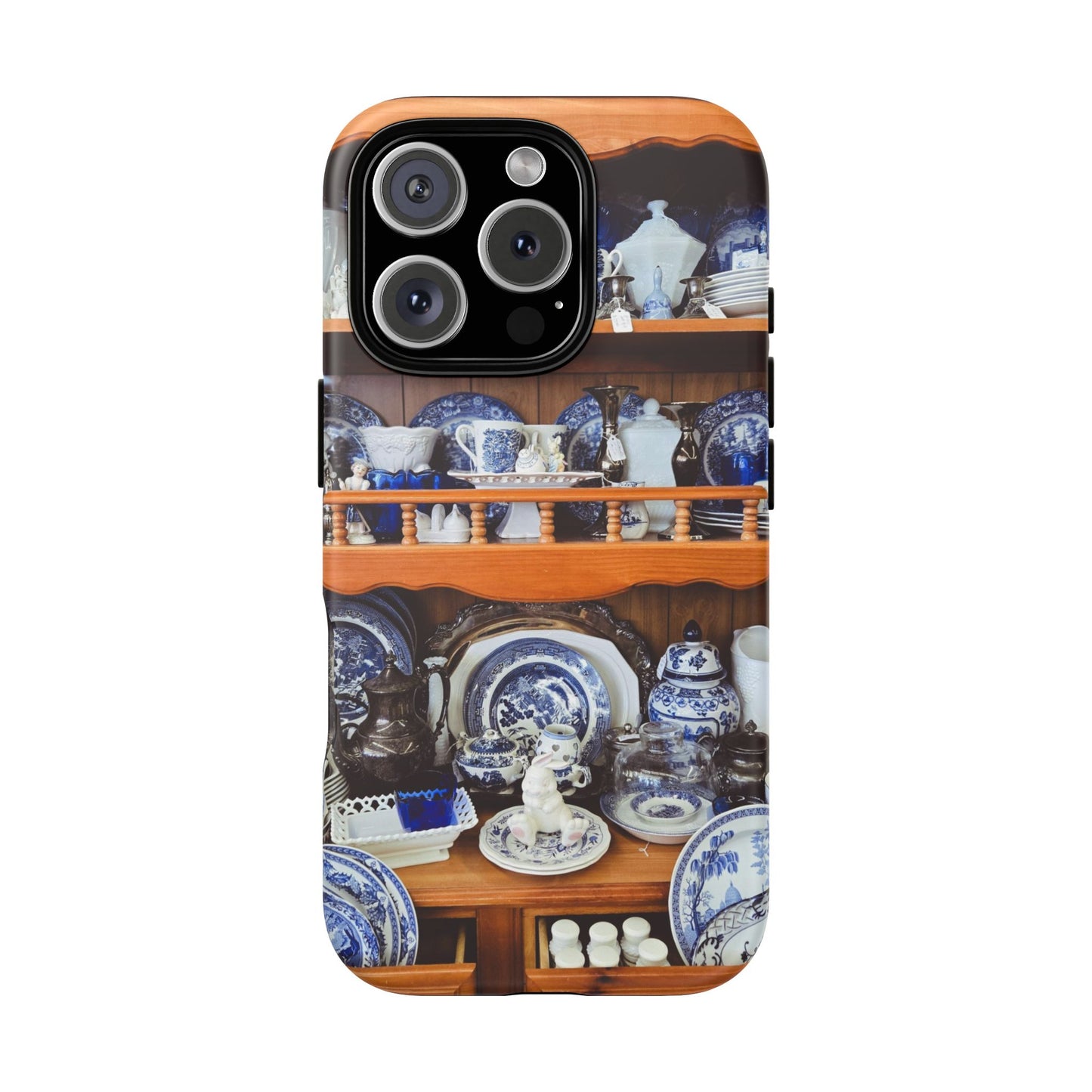 Blue & White China Tough Phone Case, Vintage Curio Shelf iPhone Samsung Google Pixel Cover