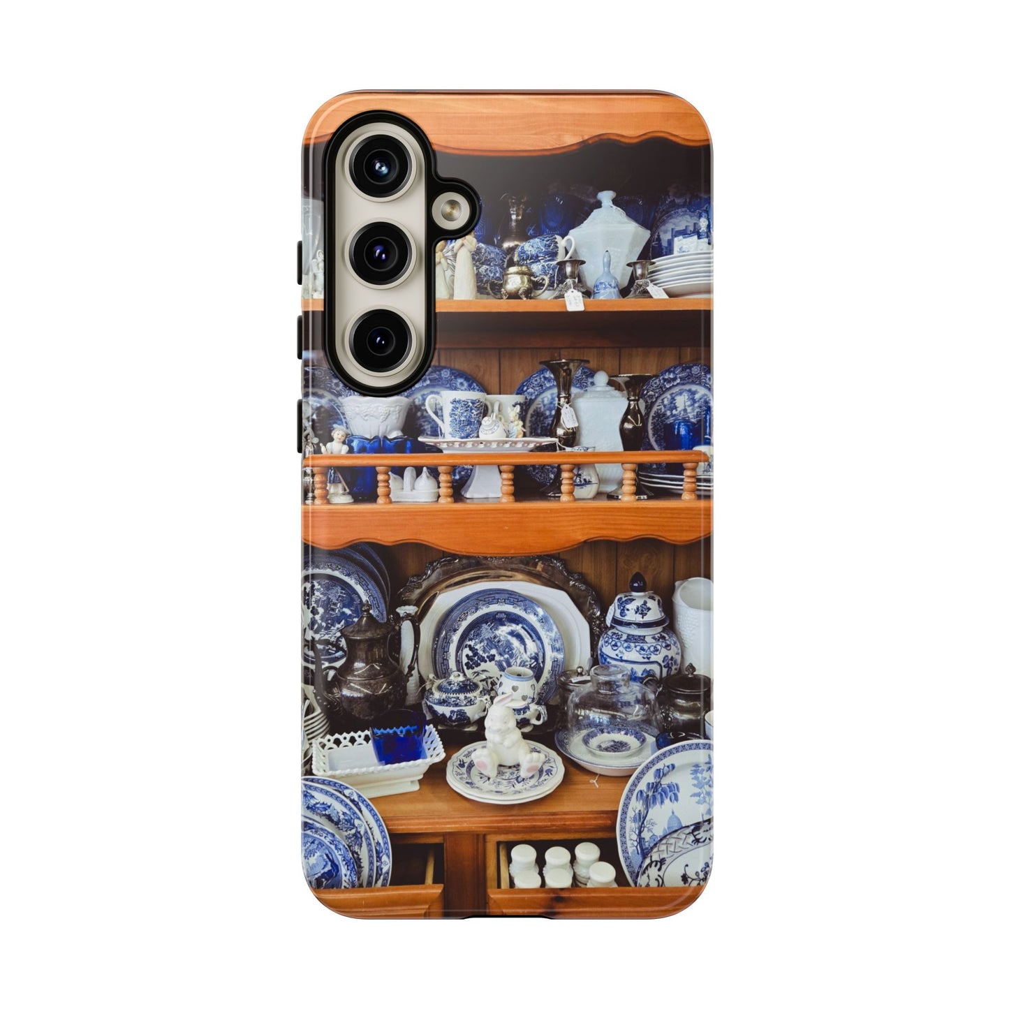 Blue & White China Tough Phone Case, Vintage Curio Shelf iPhone Samsung Google Pixel Cover