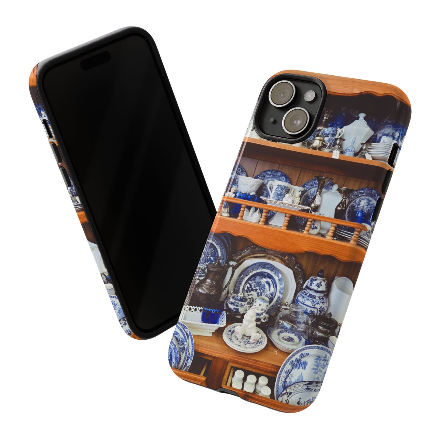 Blue & White China Tough Phone Case, Vintage Curio Shelf iPhone Samsung Google Pixel Cover