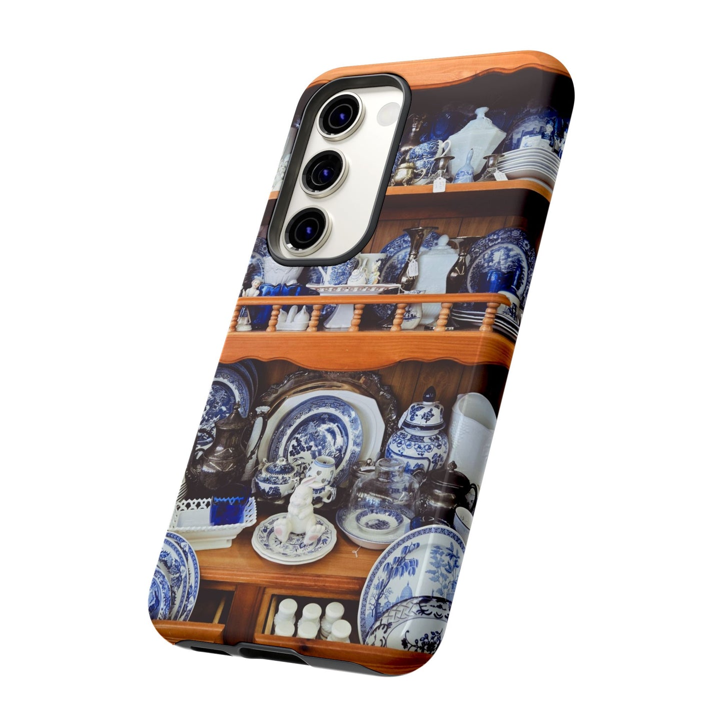 Blue & White China Tough Phone Case, Vintage Curio Shelf iPhone Samsung Google Pixel Cover