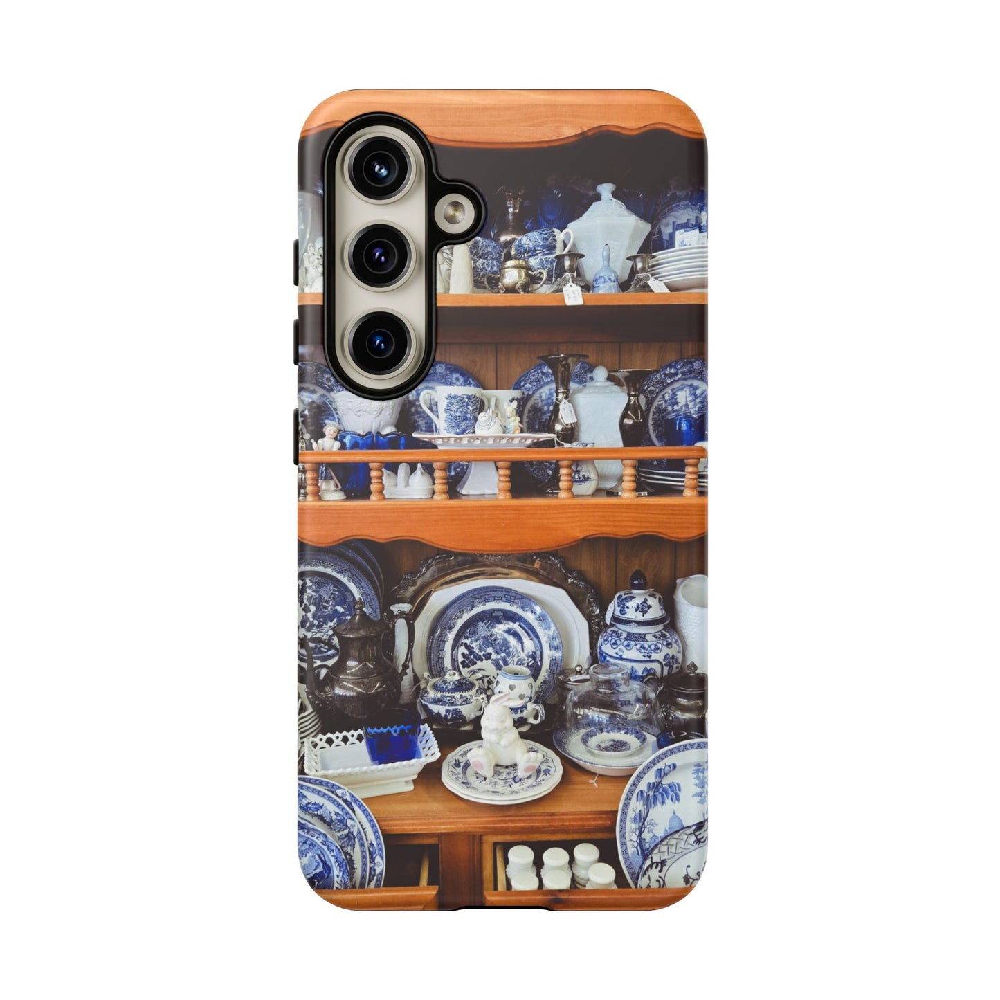 Blue & White China Tough Phone Case, Vintage Curio Shelf iPhone Samsung Google Pixel Cover