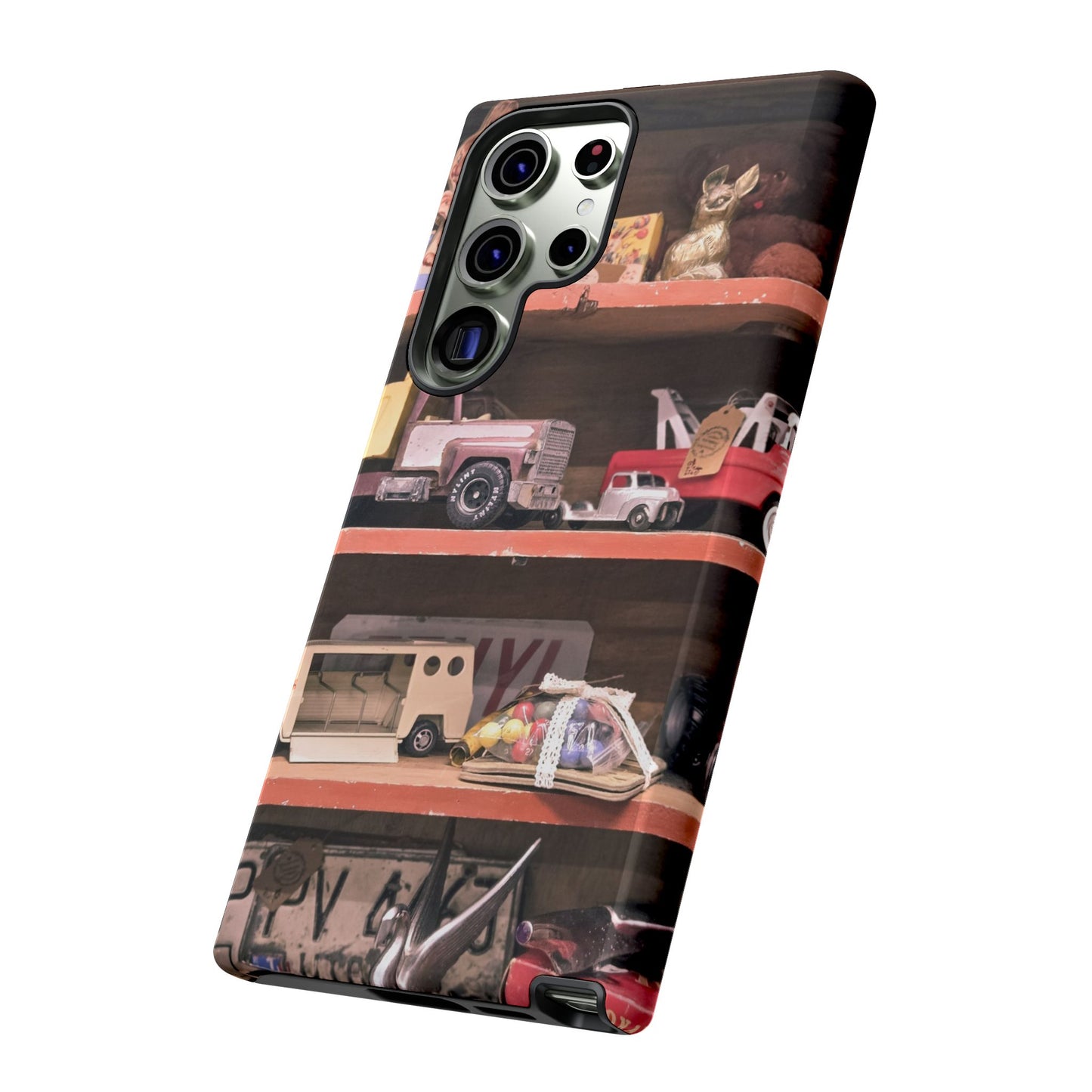 Vintage Toy Shelf Tough Phone Case, Nostalgic Collector Gift for iPhone, Samsung & Google Pixel