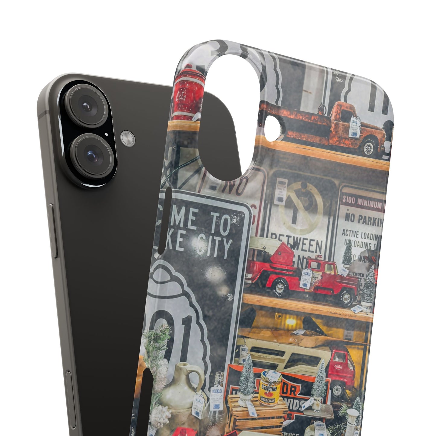 Vintage Toy Fire Truck Snap Case | Retro Truck Phone Case, Road Sign Collage