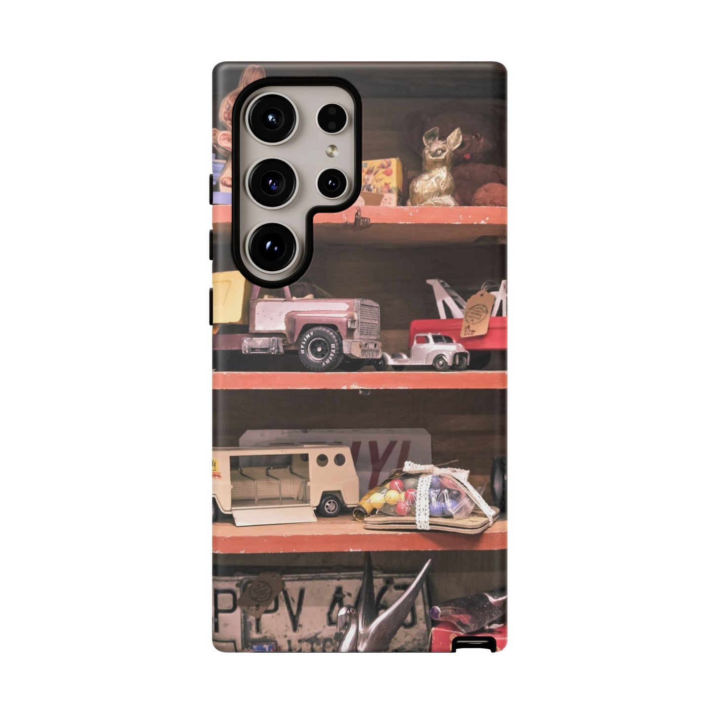 Vintage Toy Shelf Tough Phone Case, Nostalgic Collector Gift for iPhone, Samsung & Google Pixel