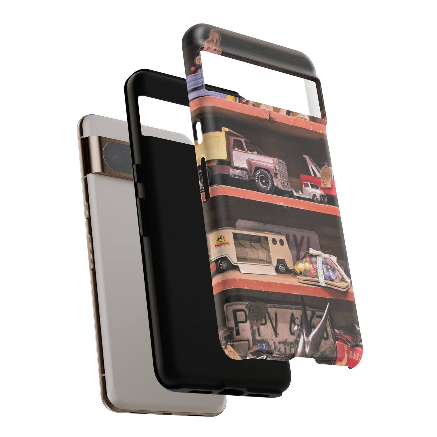 Vintage Toy Shelf Tough Phone Case, Nostalgic Collector Gift for iPhone, Samsung & Google Pixel