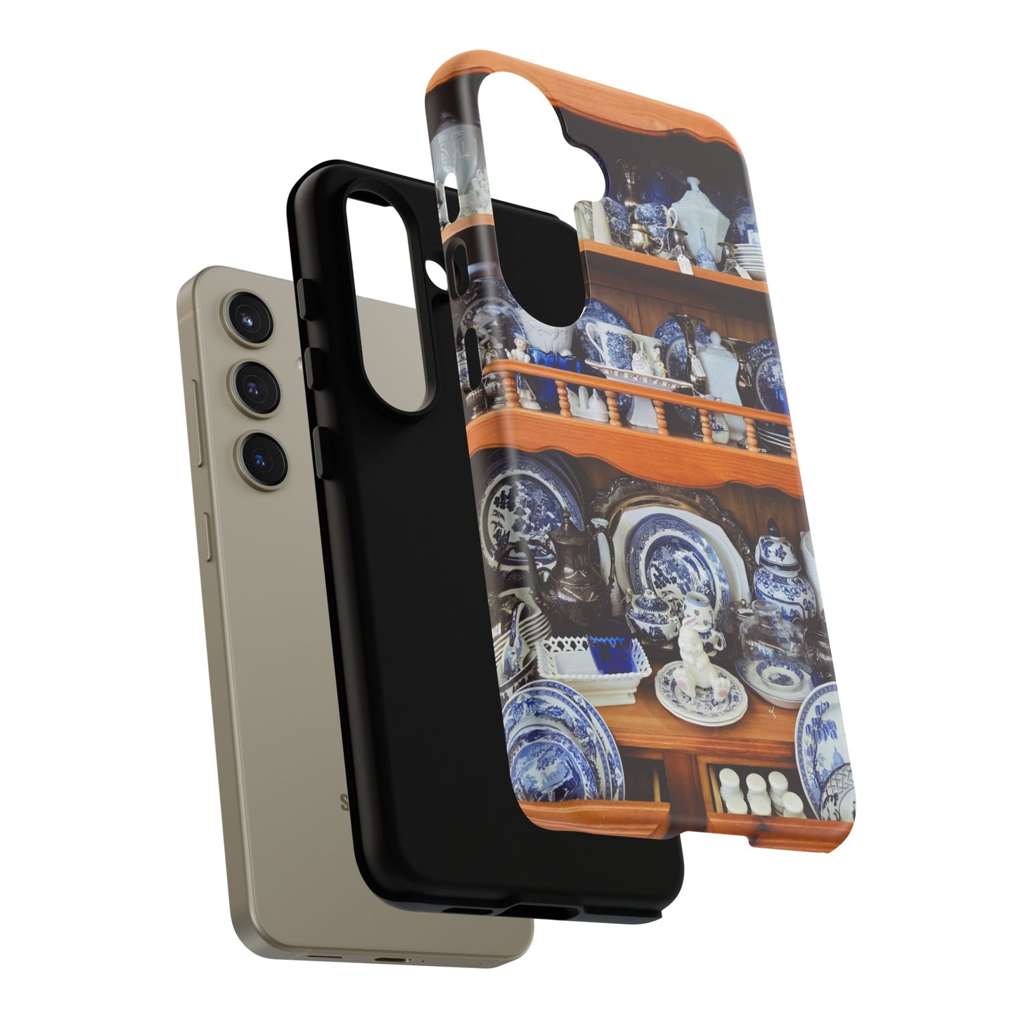 Blue & White China Tough Phone Case, Vintage Curio Shelf iPhone Samsung Google Pixel Cover