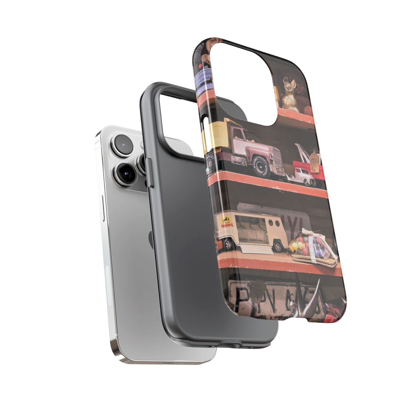 Vintage Toy Shelf Tough Phone Case, Nostalgic Collector Gift for iPhone, Samsung & Google Pixel