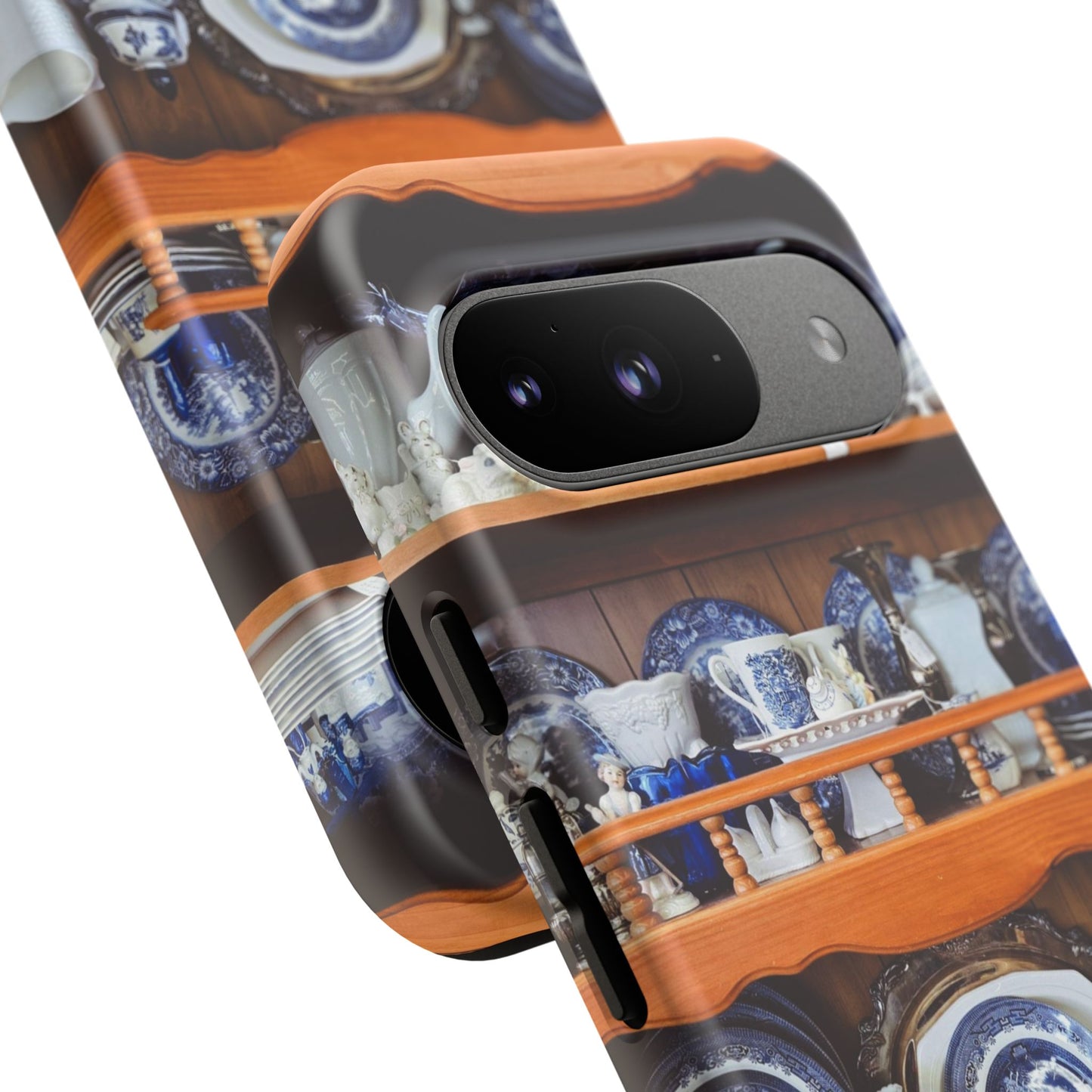 Blue & White China Tough Phone Case, Vintage Curio Shelf iPhone Samsung Google Pixel Cover