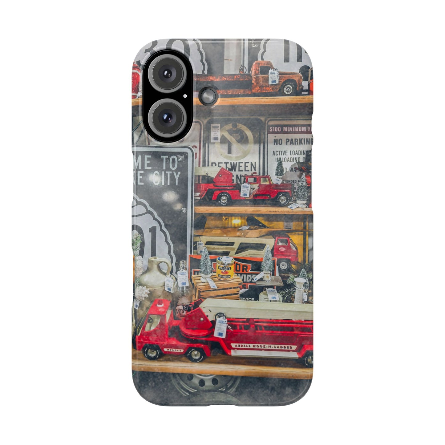 Vintage Toy Fire Truck Snap Case | Retro Truck Phone Case, Road Sign Collage