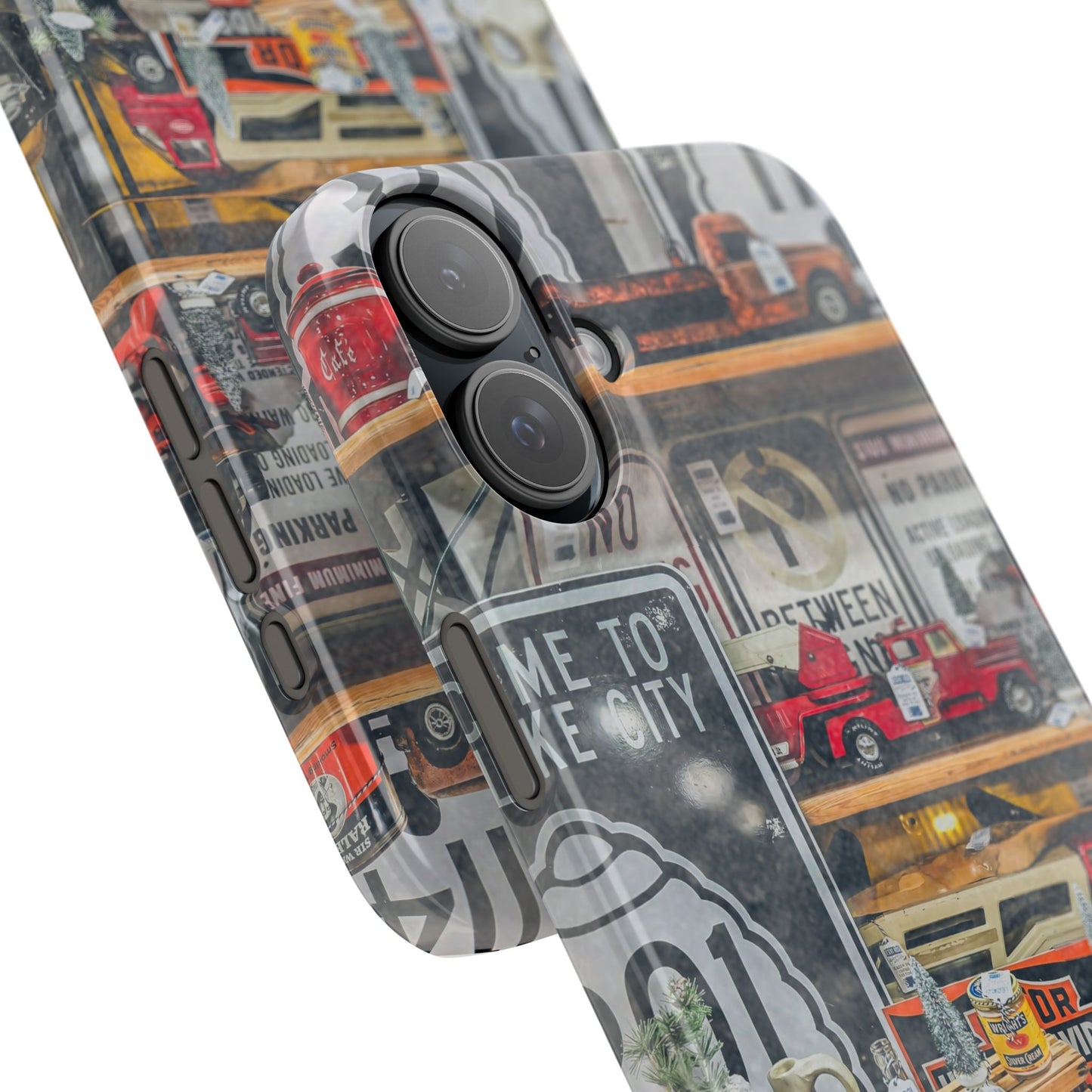 Vintage Toy Fire Truck Snap Case | Retro Truck Phone Case, Road Sign Collage