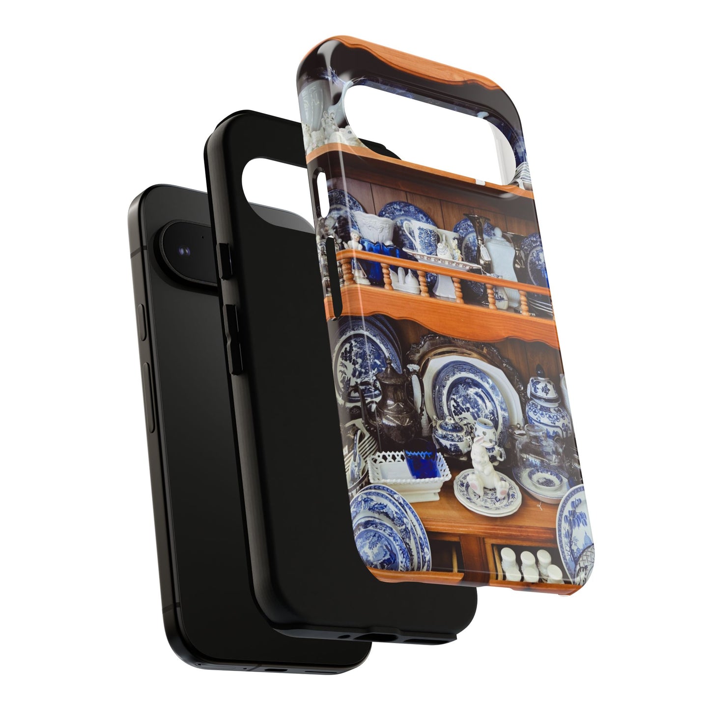 Blue & White China Tough Phone Case, Vintage Curio Shelf iPhone Samsung Google Pixel Cover