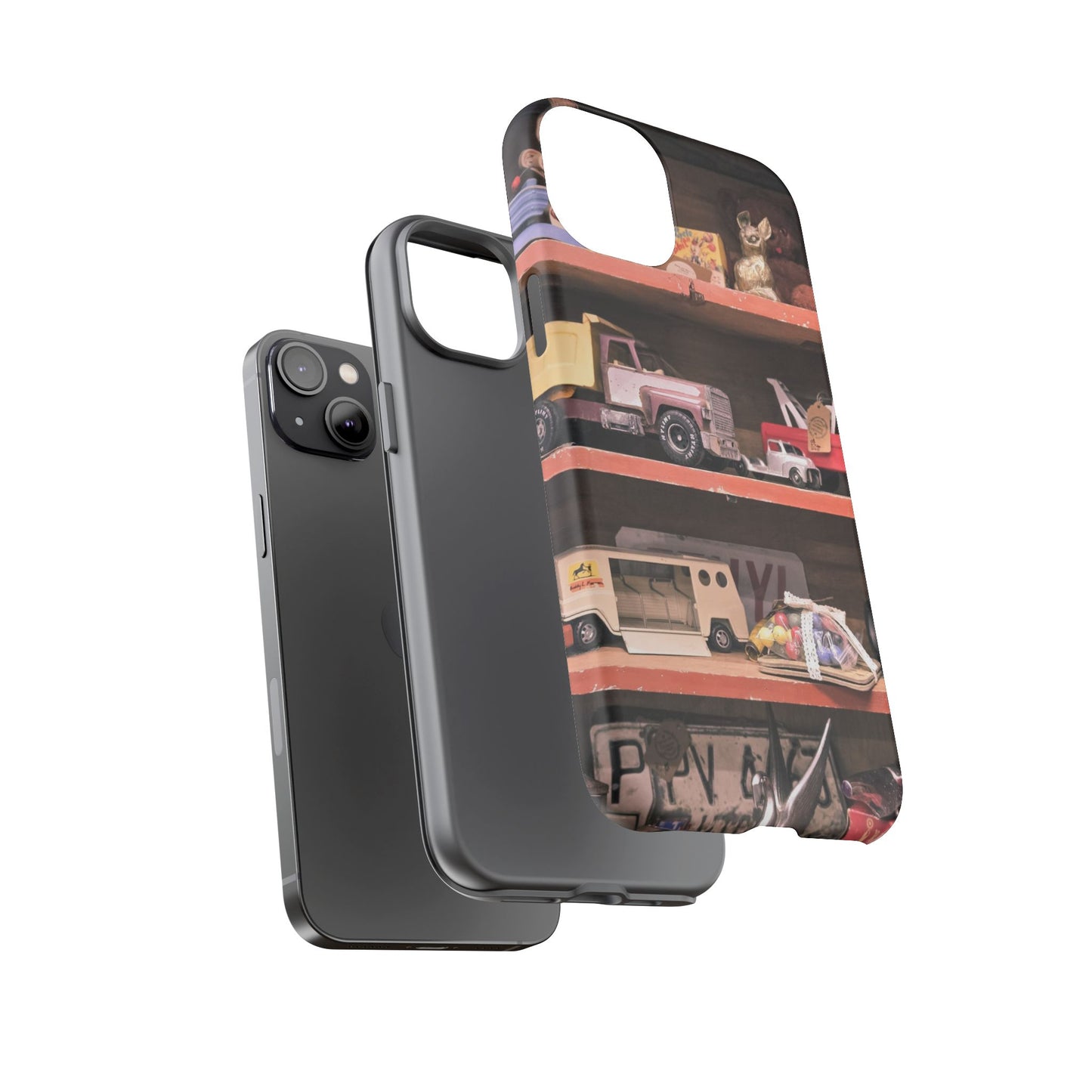 Vintage Toy Shelf Tough Phone Case, Nostalgic Collector Gift for iPhone, Samsung & Google Pixel