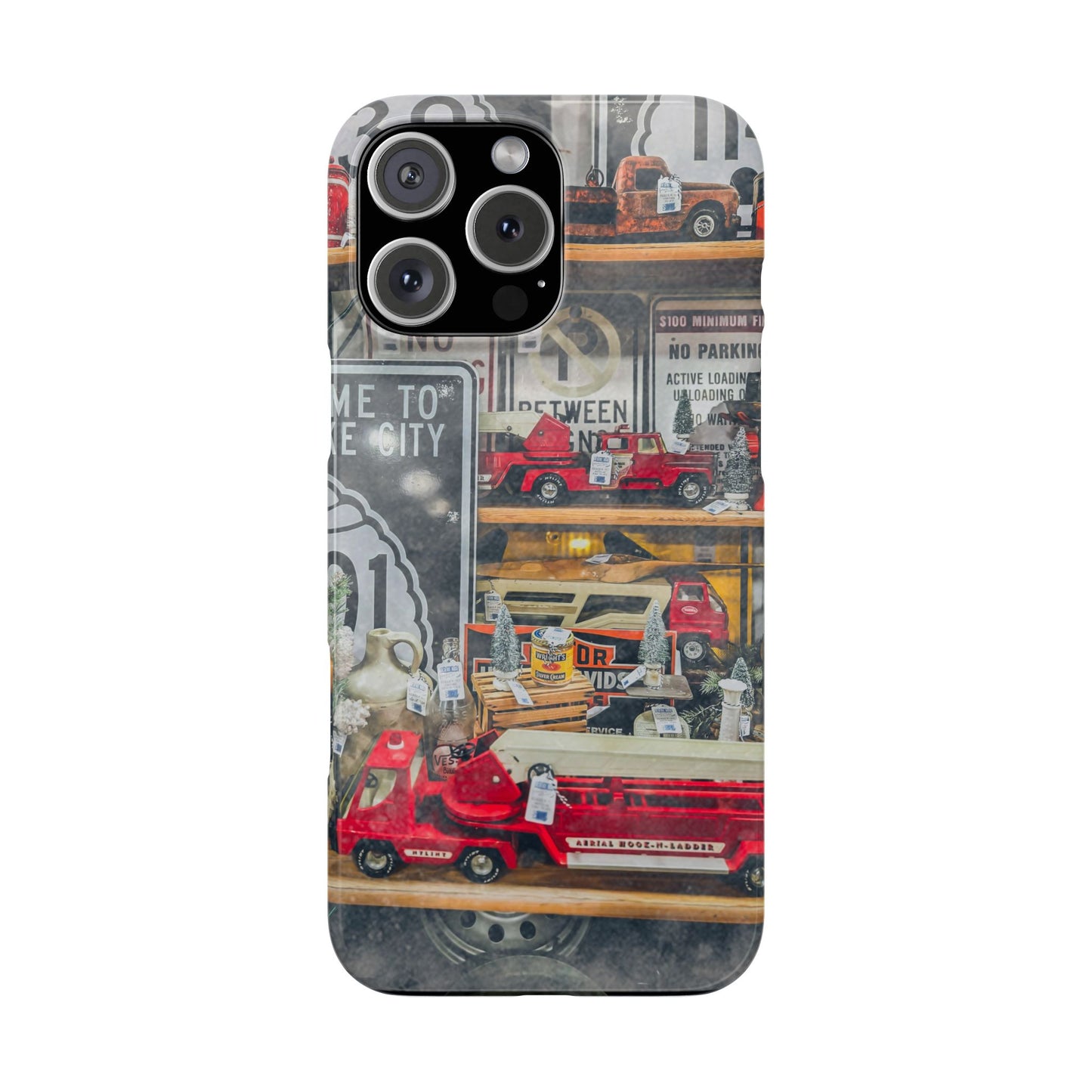 Vintage Toy Fire Truck Snap Case | Retro Truck Phone Case, Road Sign Collage