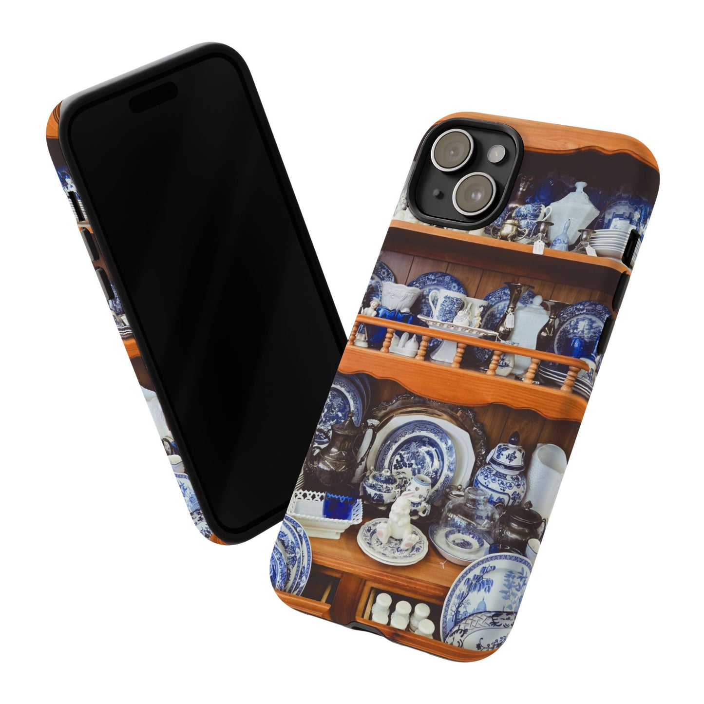 Blue & White China Tough Phone Case, Vintage Curio Shelf iPhone Samsung Google Pixel Cover