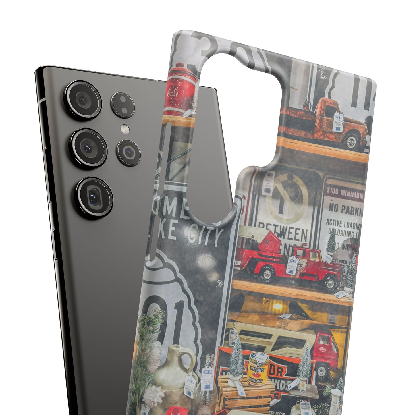 Vintage Toy Fire Truck Snap Case | Retro Truck Phone Case, Road Sign Collage