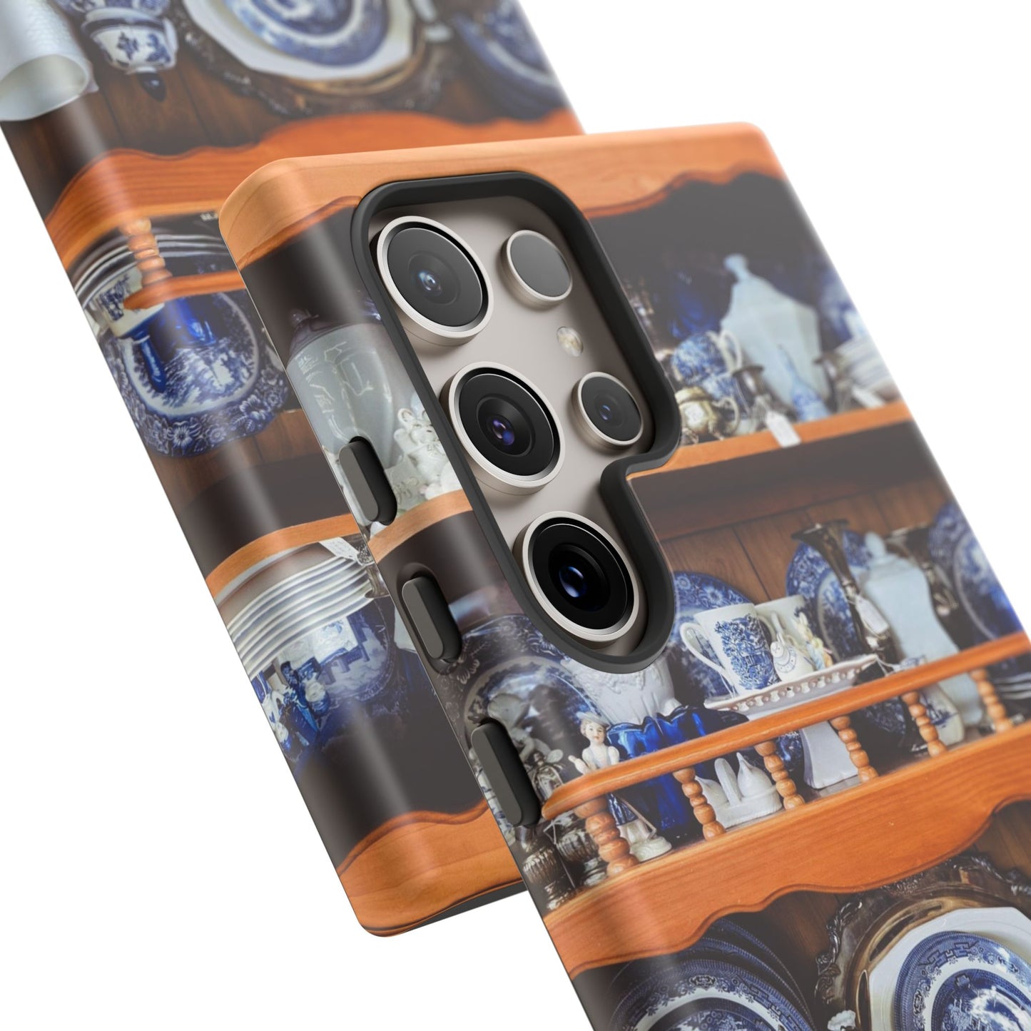 Blue & White China Tough Phone Case, Vintage Curio Shelf iPhone Samsung Google Pixel Cover