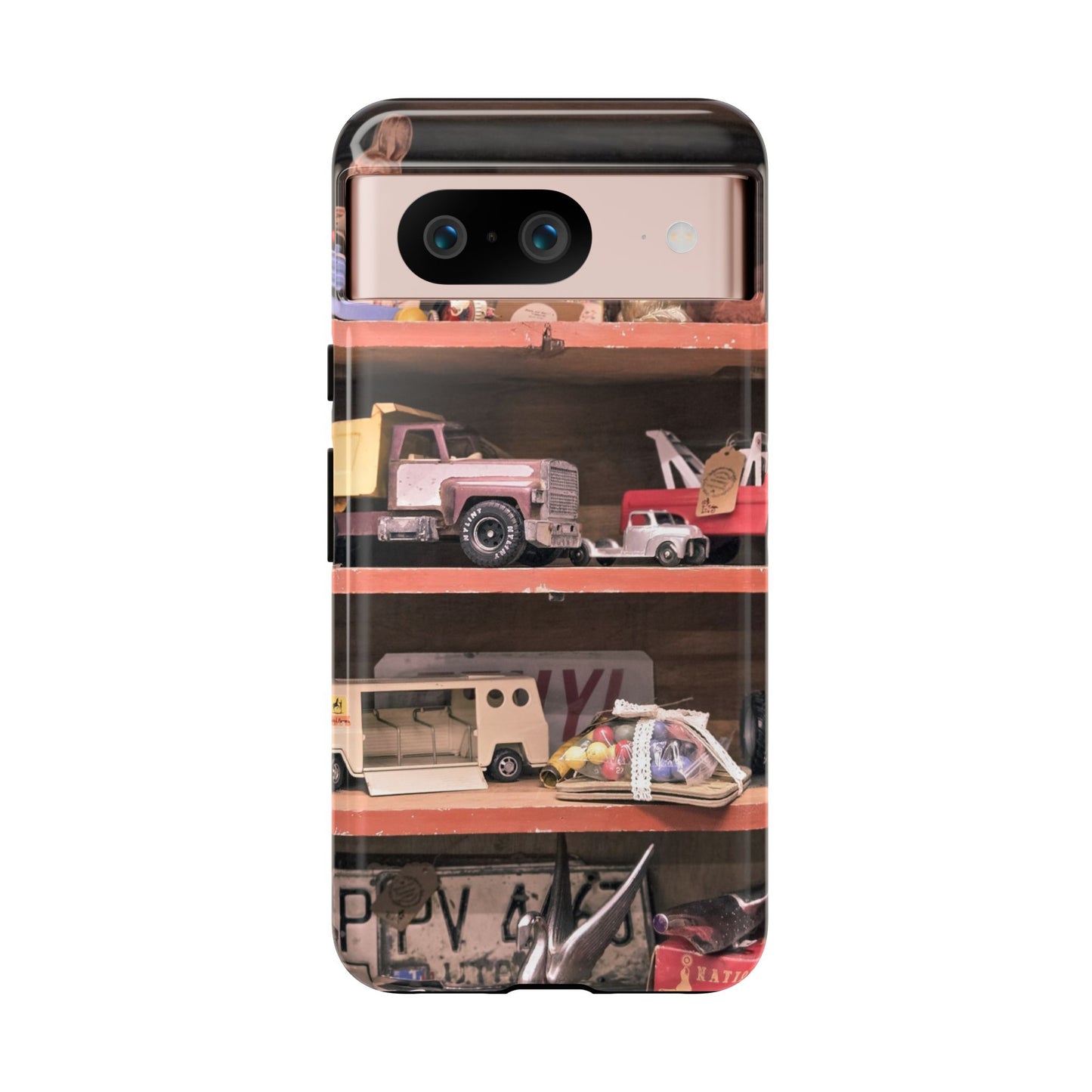 Vintage Toy Shelf Tough Phone Case, Nostalgic Collector Gift for iPhone, Samsung & Google Pixel