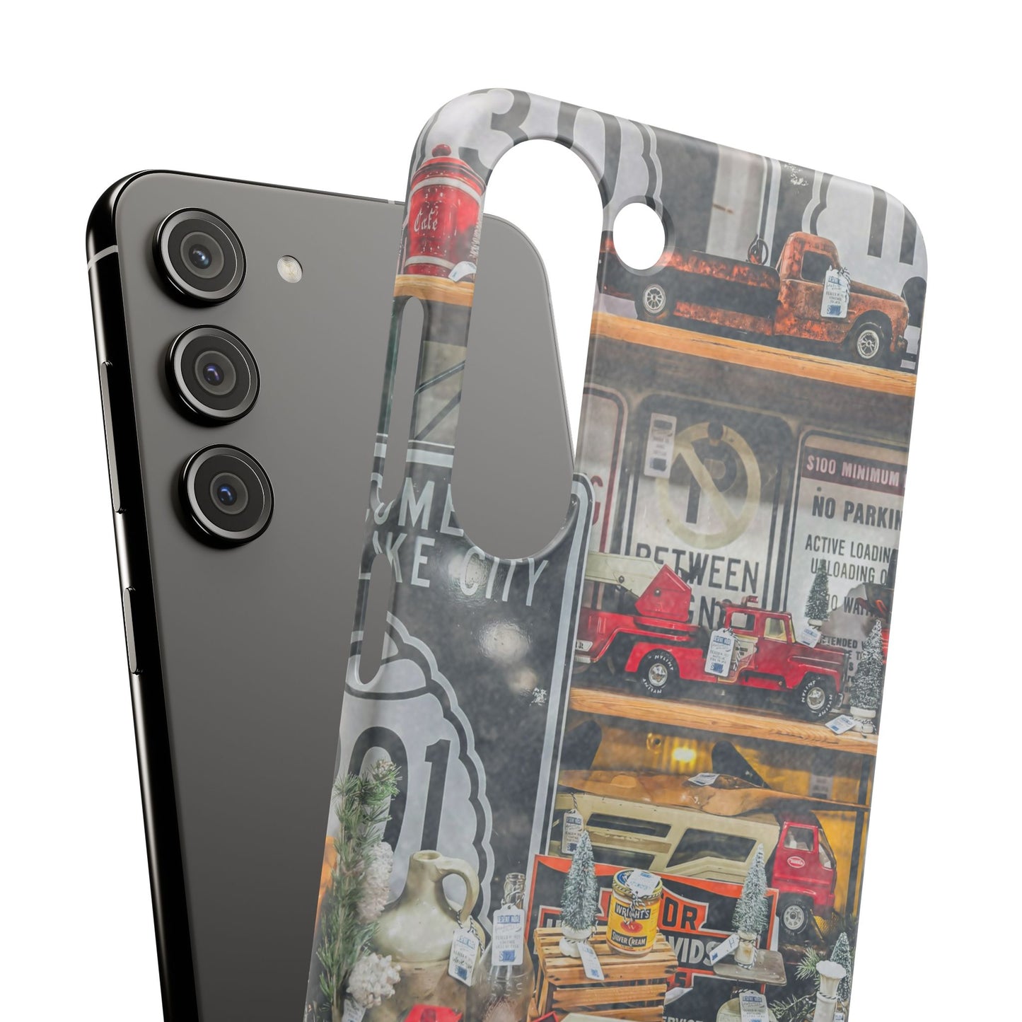 Vintage Toy Fire Truck Snap Case | Retro Truck Phone Case, Road Sign Collage