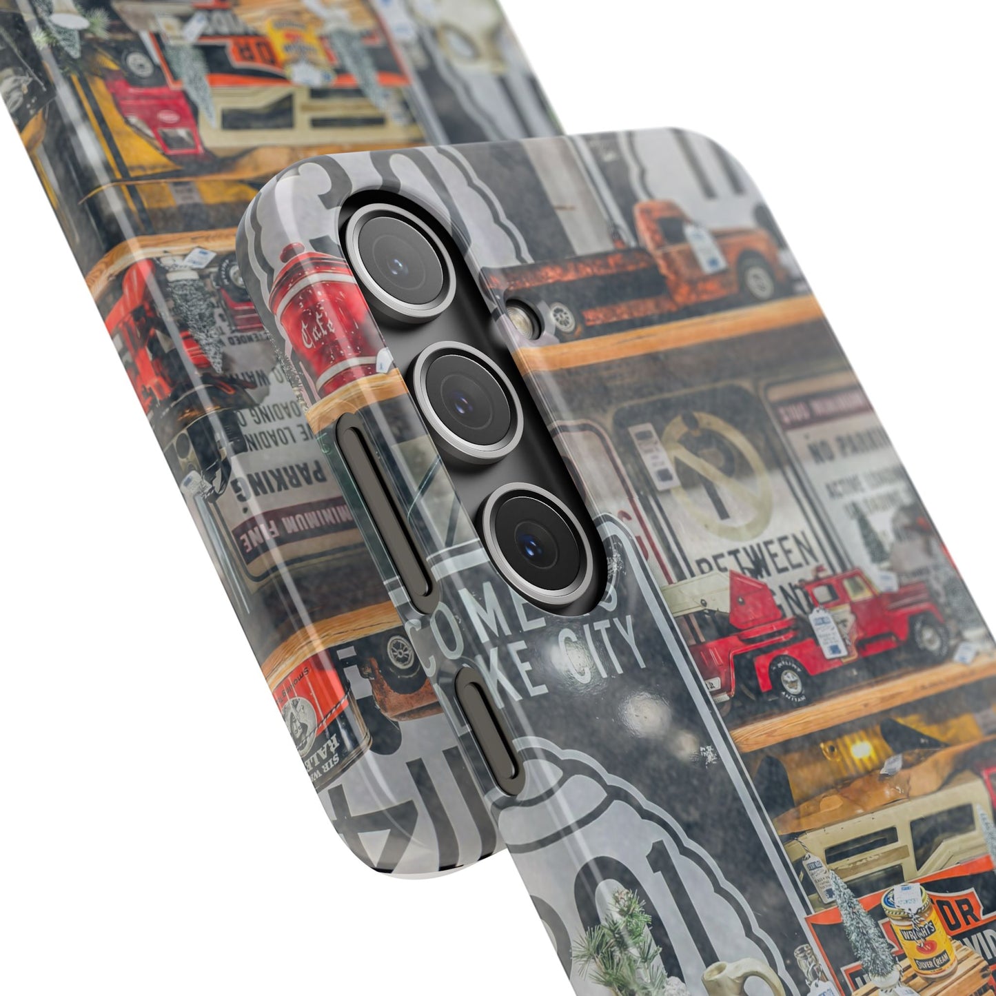 Vintage Toy Fire Truck Snap Case | Retro Truck Phone Case, Road Sign Collage