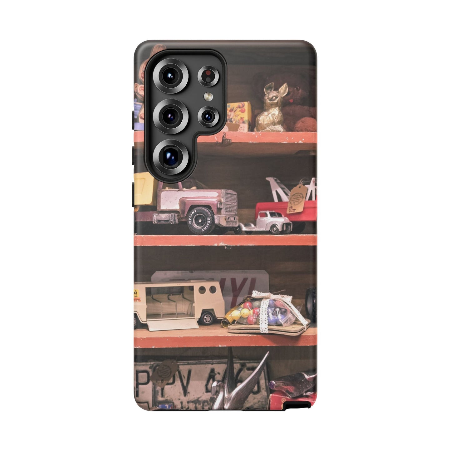 Vintage Toy Shelf Tough Phone Case, Nostalgic Collector Gift for iPhone, Samsung & Google Pixel